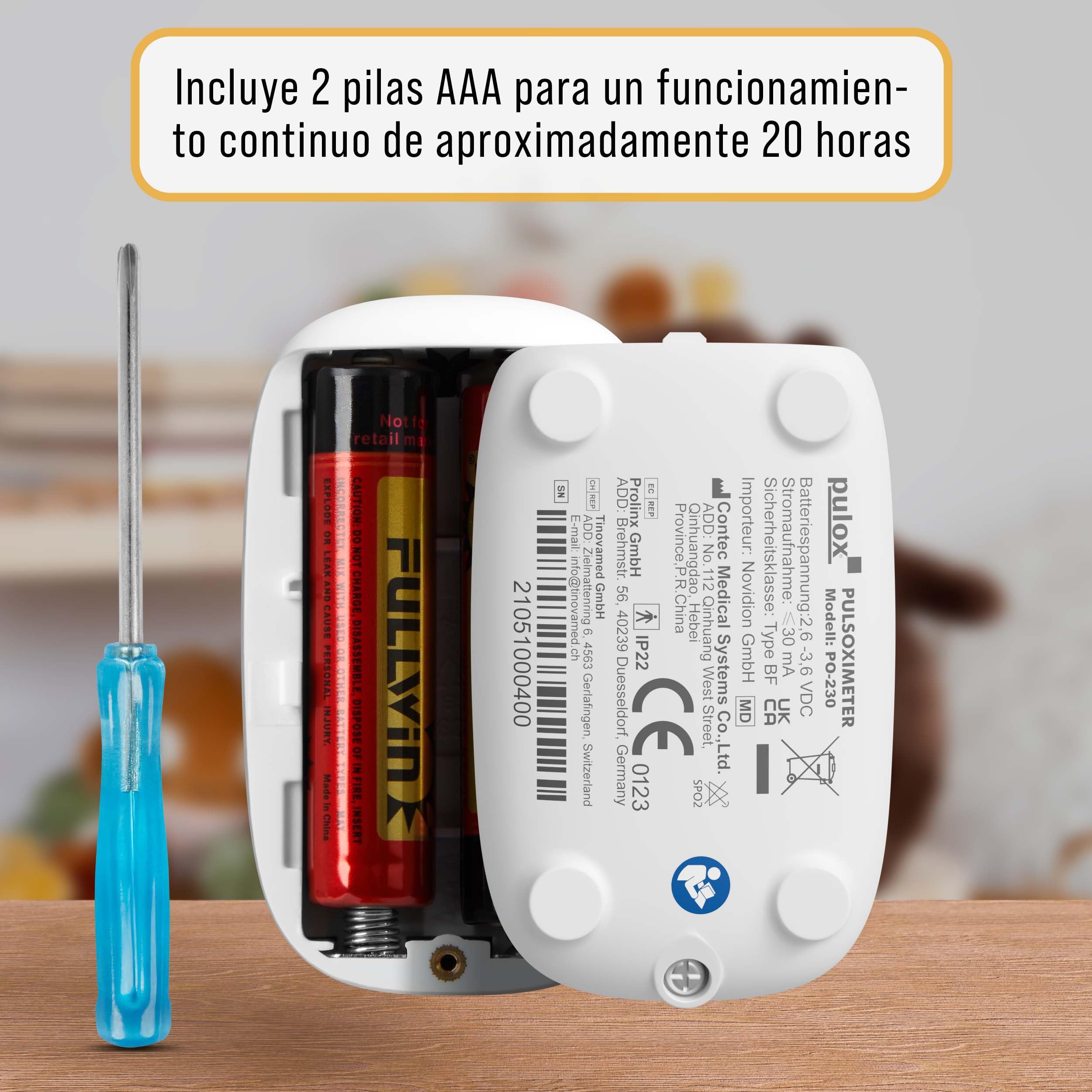 Pulox PO-230 Pulsioxímetro para niños - En amarillo con pegatinas - Medición de la saturación de oxígeno y la frecuencia cardíaca