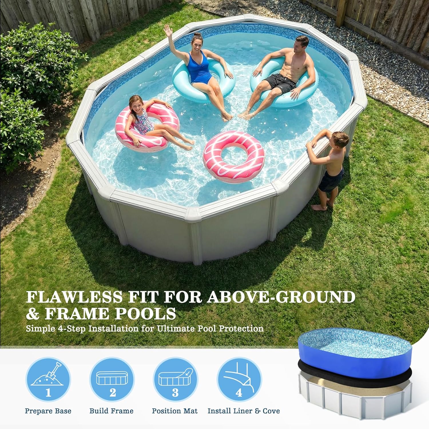 UIRWAY 10 x 15ft Oval Above Ground Pool Liner Pad, [2026 New Pool Pad 300G/M² Thicker] Double Density Puncture Resistant Underlayment Mat, Black Geotextile Material Outdoor Padding for Pool Bottom