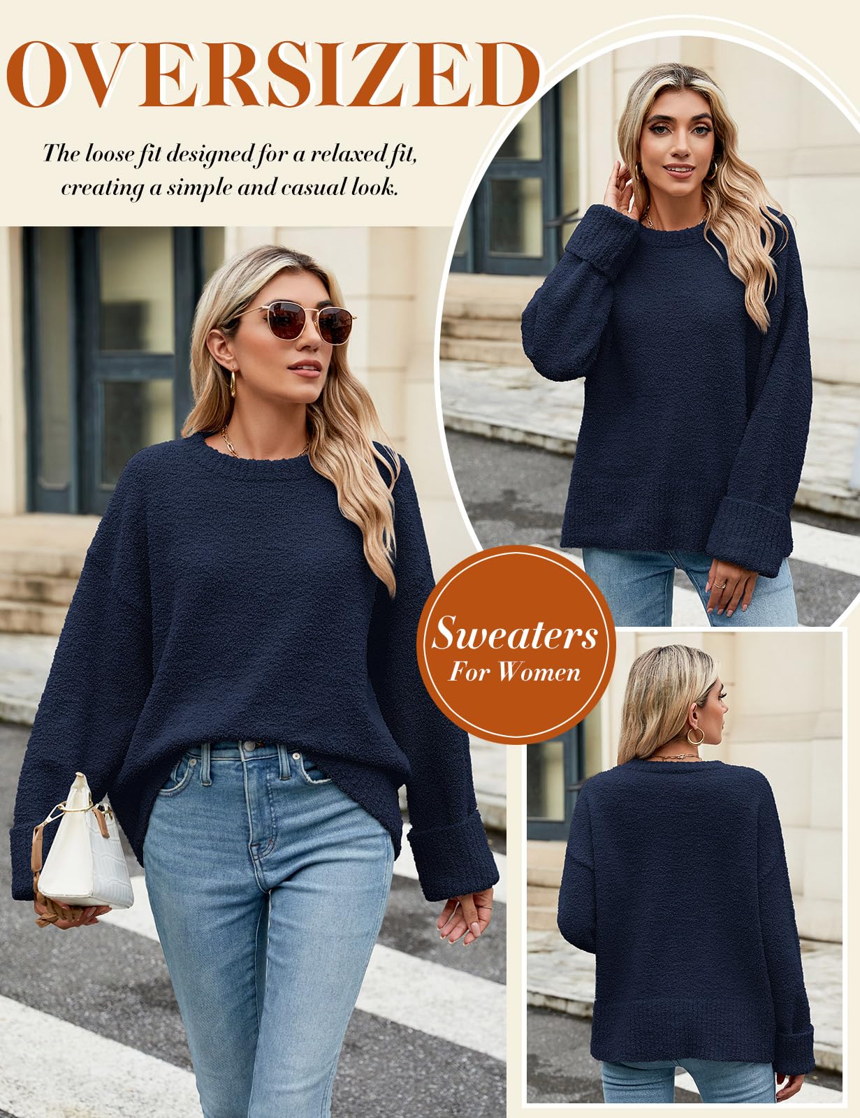 heekpek Maglione Donna Invernale Girocollo Caldo Maglia Donna Manica Lunga Morbido Casual Sciolto Maglione a Maglia Oversize Tops Autunno