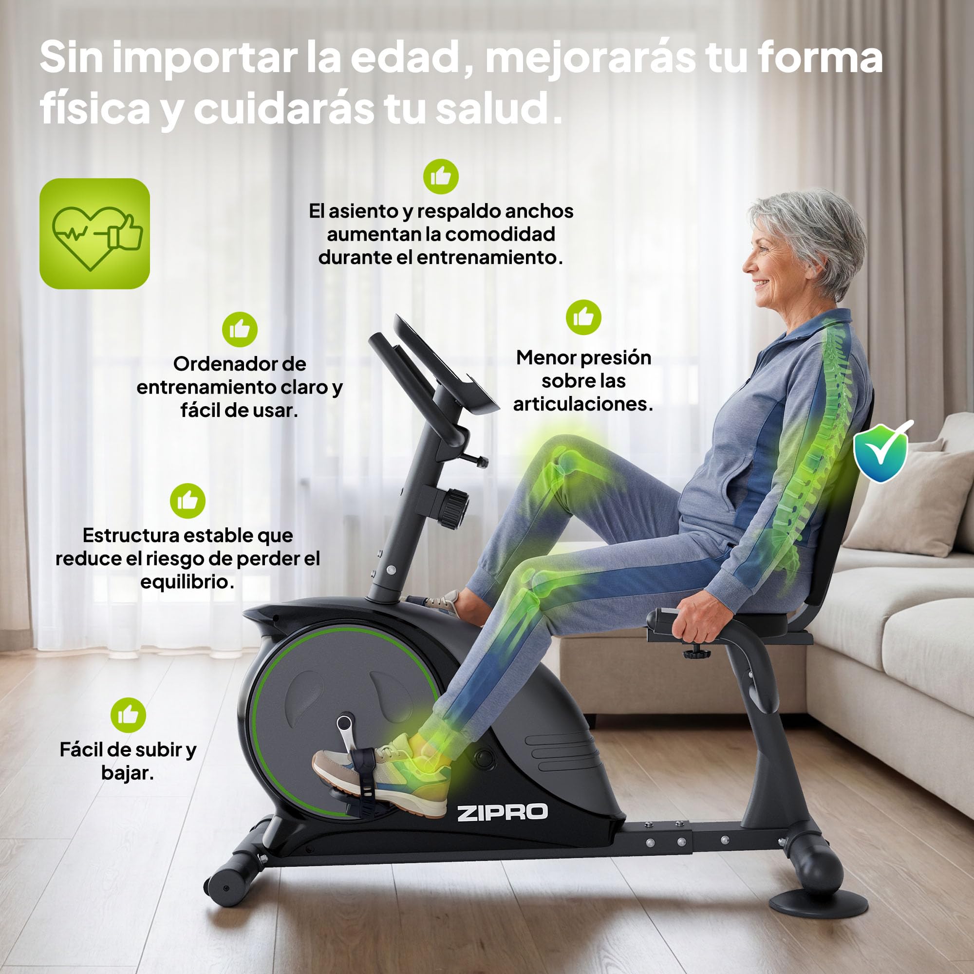 ZIPRO Bicicleta Estática Magnética 150kg Bici Exercise Bike Silenciosa | Resistencia Magnética, Ergométrica, Soporte máximo, Para uso en interiores, Modelo Easy, Perfecta para Casa , Ajustables