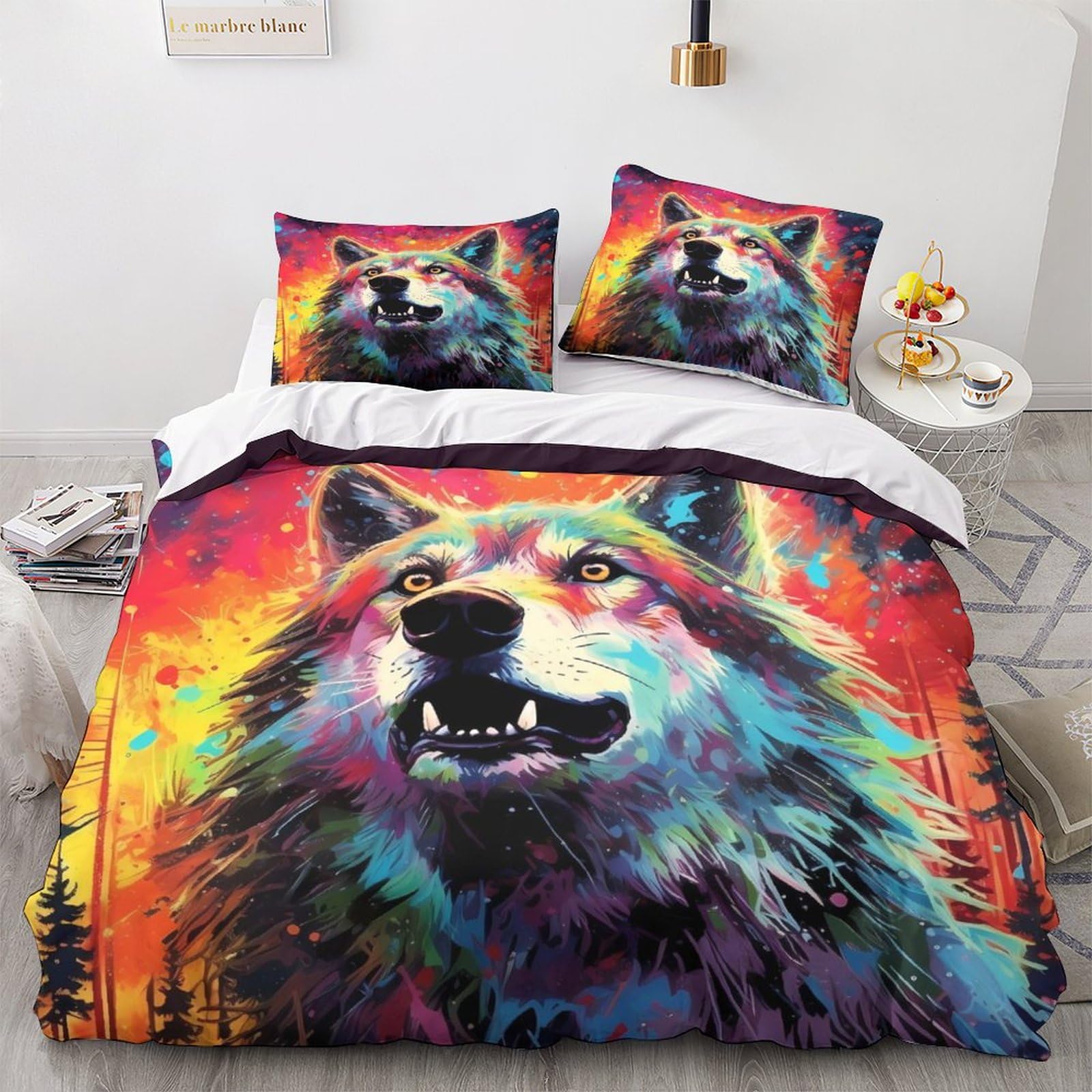 Juego de cama con funda nórdica de lobo 3D microfibra premium de tacto suave 200x200 cm