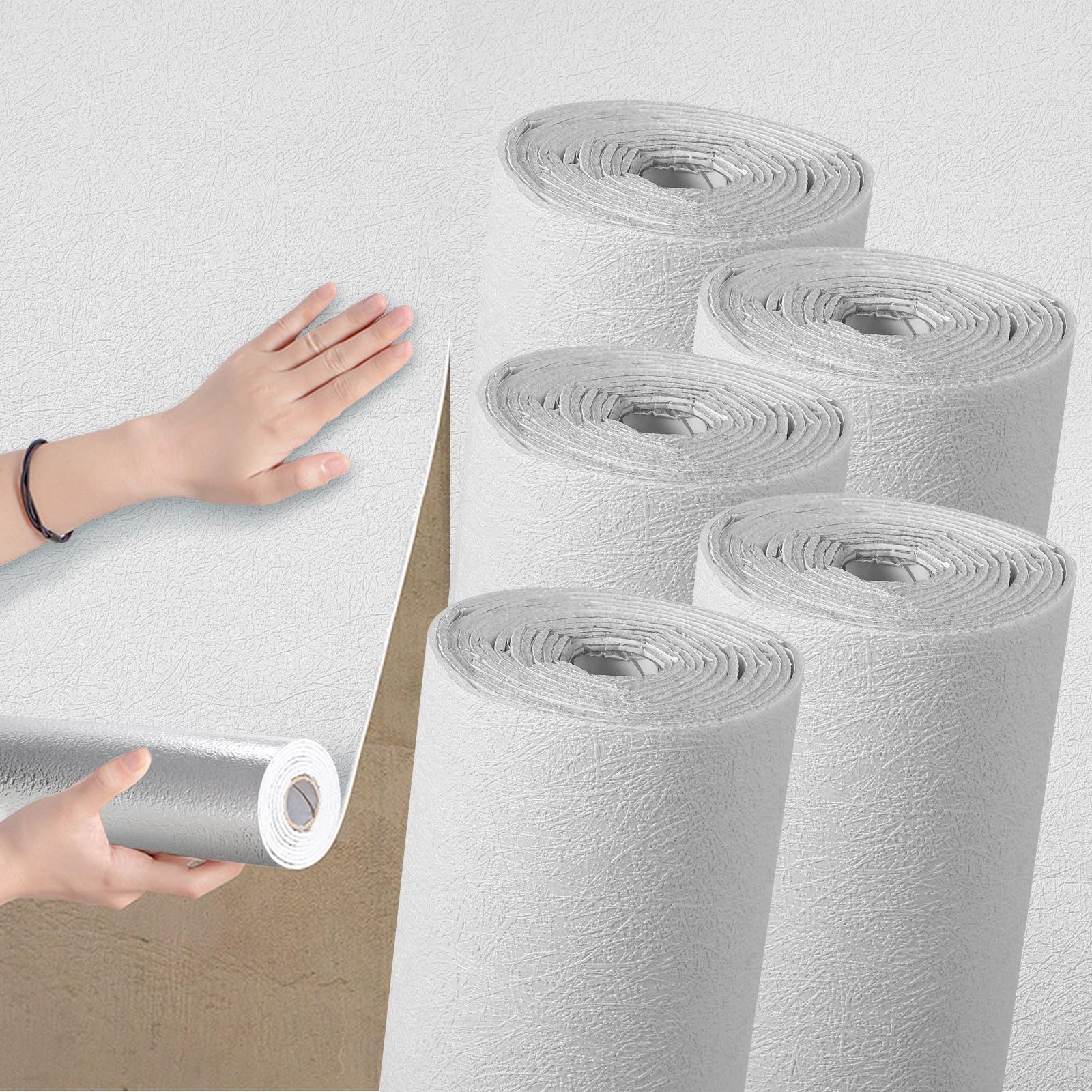 5 Roll Self Adhesive Thermal Insulation Wallpaper 3mm Thicken Warm White Wallpaper Peel and Stick Textured Wallpapers PE Foam for Ceilings Kitchen Bedroom Livingroom 50cmx2.8m