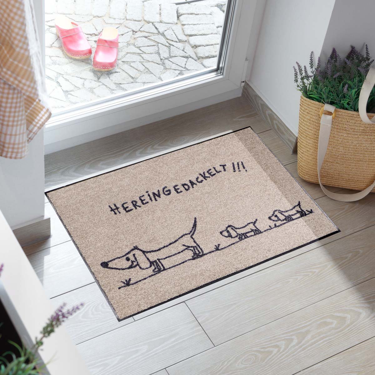 Salonloewe Efia SLD0653 Paillasson Inscription Allemande' Hereingedackelt' Chien Teckel