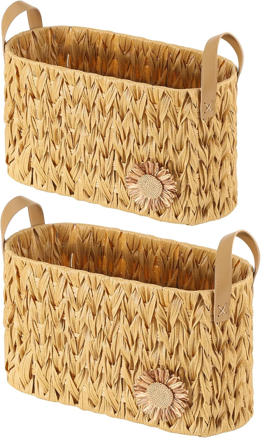 Vlovelife Toilet Paper Storage,2 Pack Toilet Paper Basket for Bathroom Storage,Toilet Organizer for 6 Mage Rolls, Boho Wicker Basket for Bathroom and Kitchen Storage - Natural