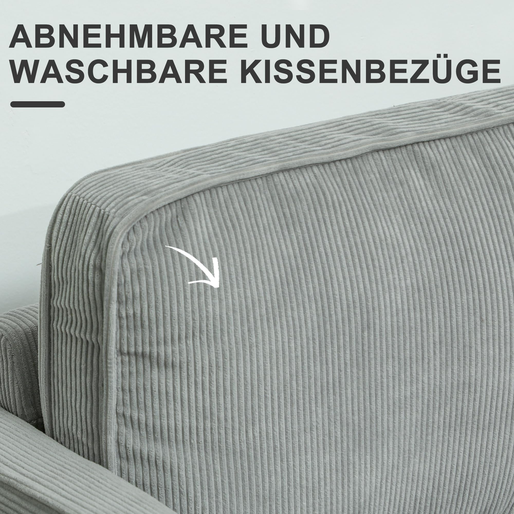 HOMCOM Sofa 2 Sitzer Couch mit 2 Armlehne Stauraum Hellgrau 117x63x79 cm | Kleine Loveseat, Cordoptik, Holzbeine, Modern Polstersofa, für Wohnzimmer, Schlafzimmer, Kleinen Raum