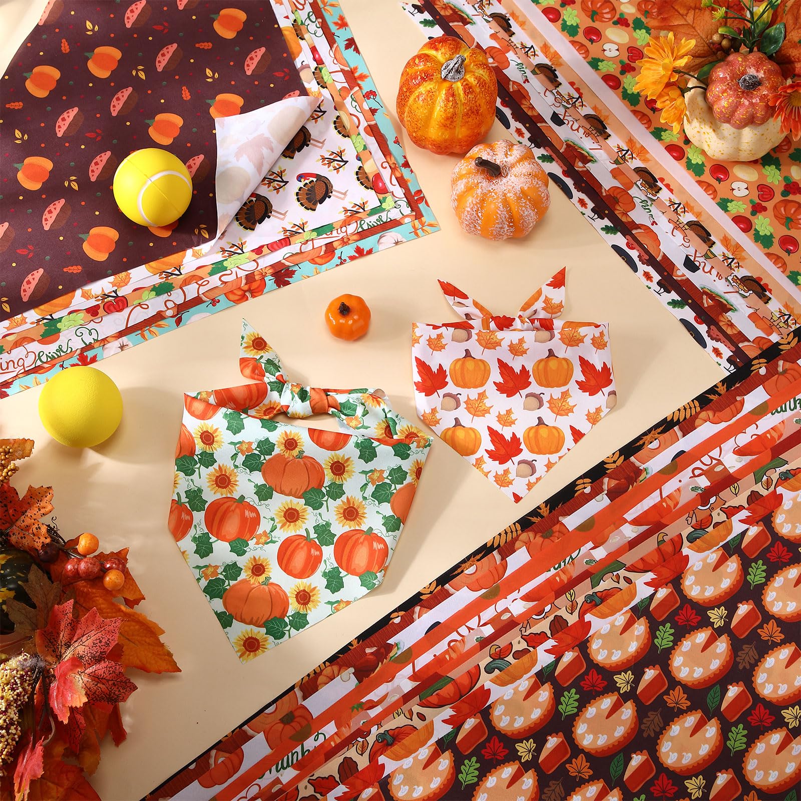 Huhumy Lot de 100 bandanas d'automne pour chien en vrac 3 tailles - Bandana lavable réglable et lavable - Écharpe d'automne pour Thanksgiving, les vacances - Fournitures pour animaux de compagnie de