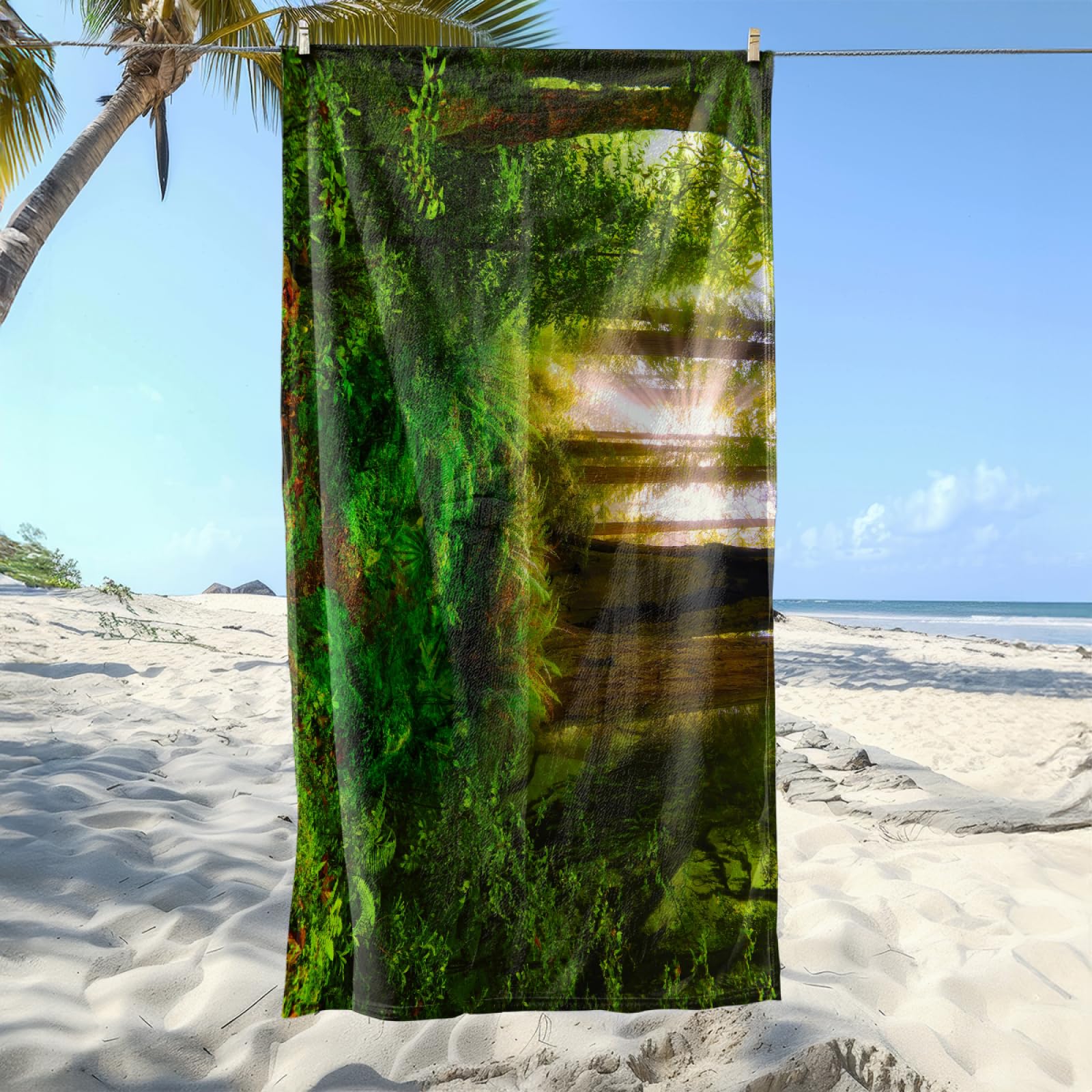 Strandtuch Grüner Baum Braun Mikrofaser Handtuch Tragbar Handtücher Groß Badetuch Sand Proof Badehandtuch Groß Ultraleicht Strandtuch xxl Schnelltrocknend Strandhandtuch Beach Towel 200x220cm