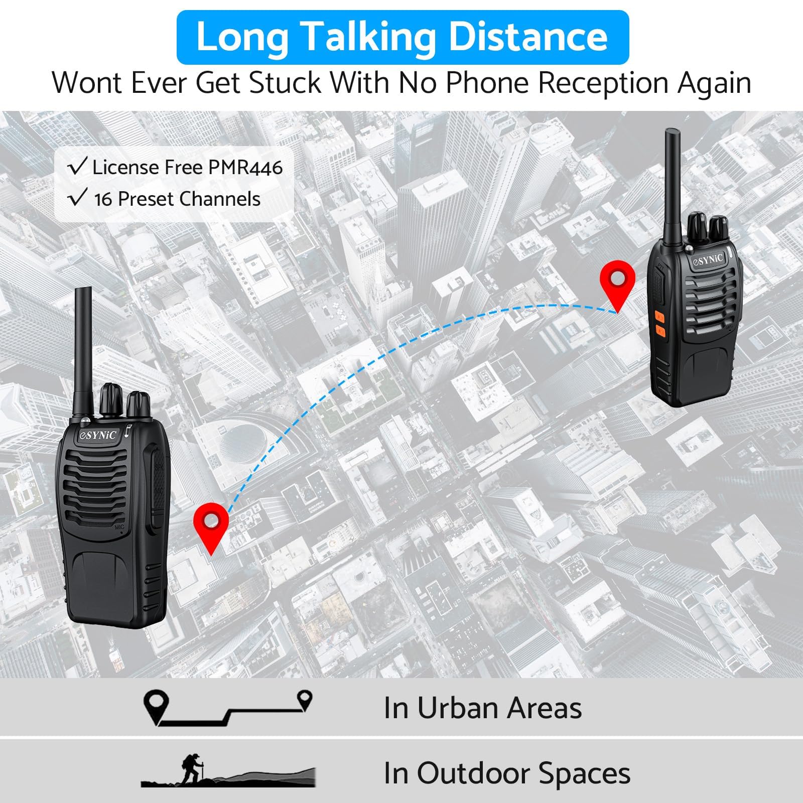 eSynic Professionelle Walkie-Talkies für Erwachsene, wiederaufladbar, 16 Kanäle, VOX, mit Kopfhörern und LED-Lichtern, perfekt für Kinder ab 5 Jahren, Outdoor-Aktivitäten
