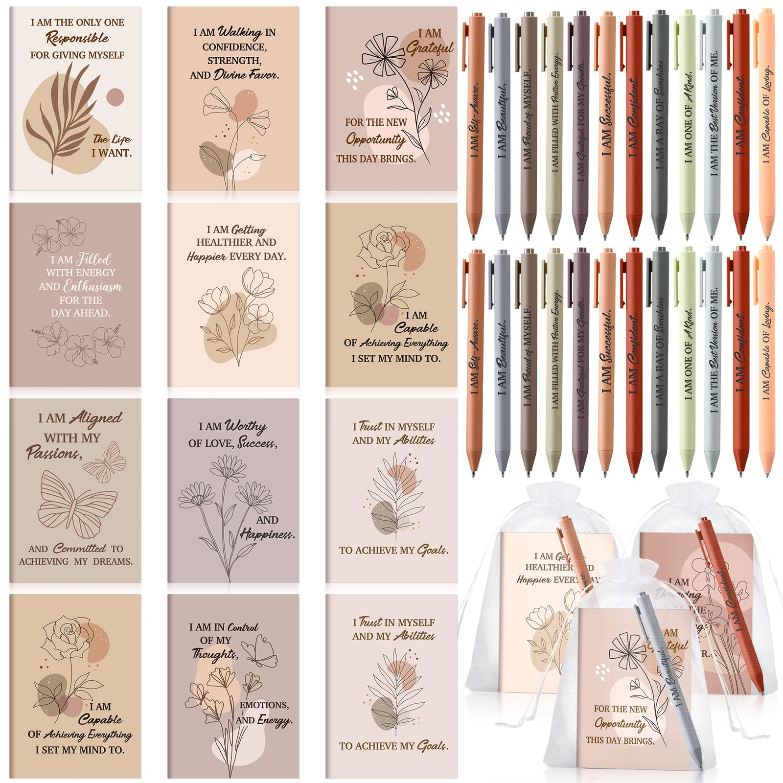 Mooliwe 24 Pcs Affirmation Notebooks Pens Bulk Gifts, Gratitude,Elegant