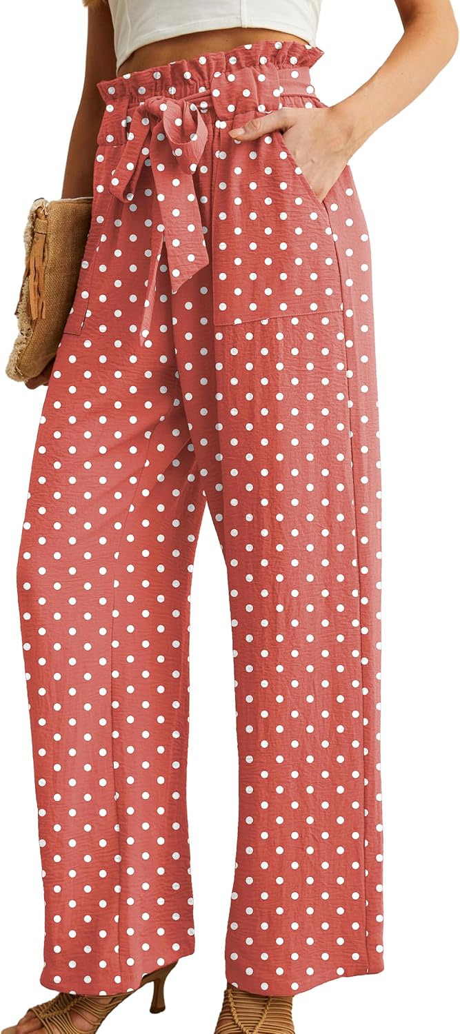  Women High Waist Palazzo Pants, Adjustable Knot Ankle Wide Leg Trousers Pockets Beach Vacation Lounge Office thumbnail