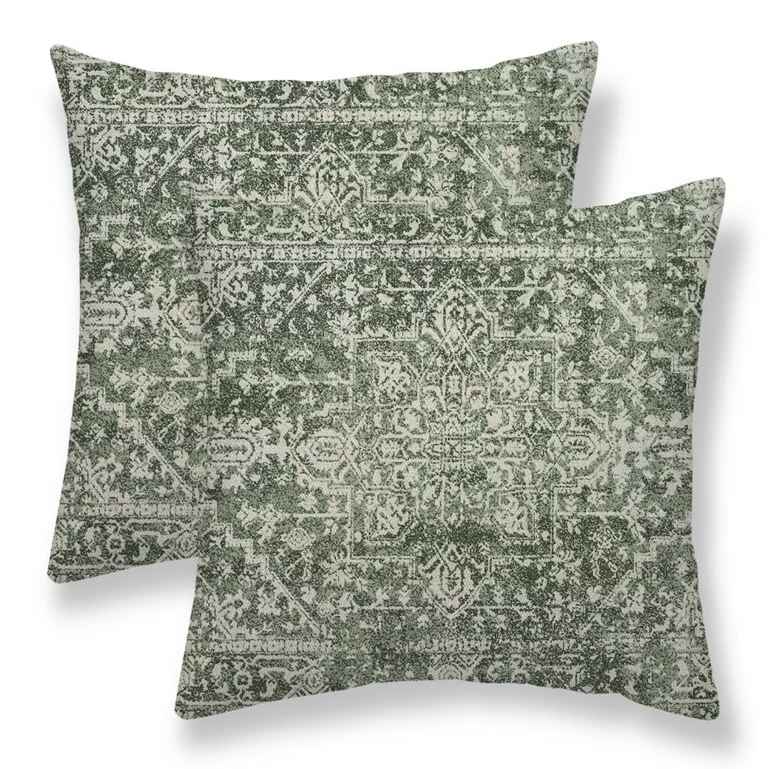 Photo 1 of Sunshineyan Sage Green Boho Pillow Covers 24 x 24 Inch Set of 2, Bohemian Carpet Pattern Decorative Throw Pillows Ethnic Vintage Farmhouse Pillow Cases Linen Gifts for Couch Sofa Outdoor Decor