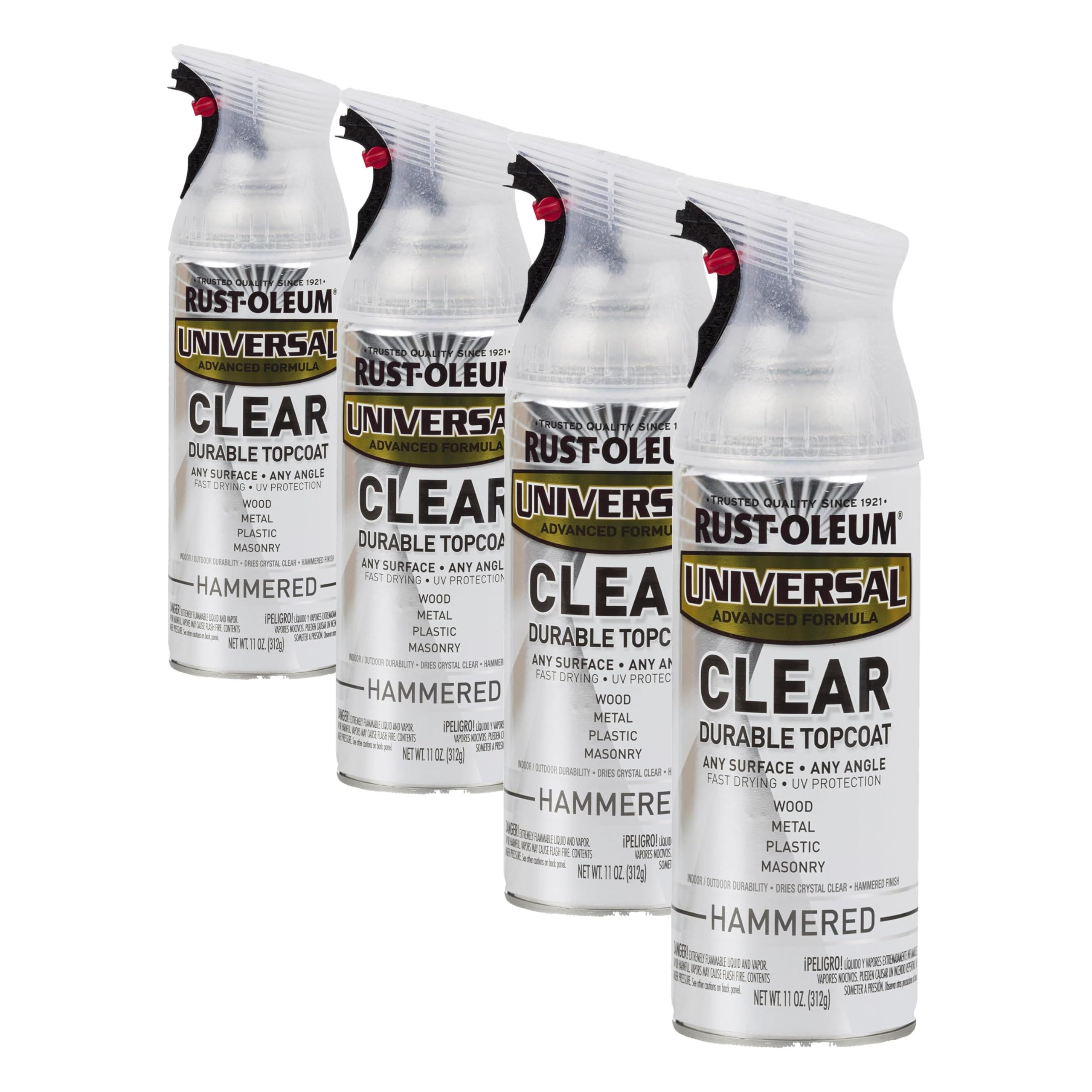 Rust-Oleum 302153 Universal All Surface Clear Topcoat Spray, 11 oz, Hammered Clear (Pack of 4)