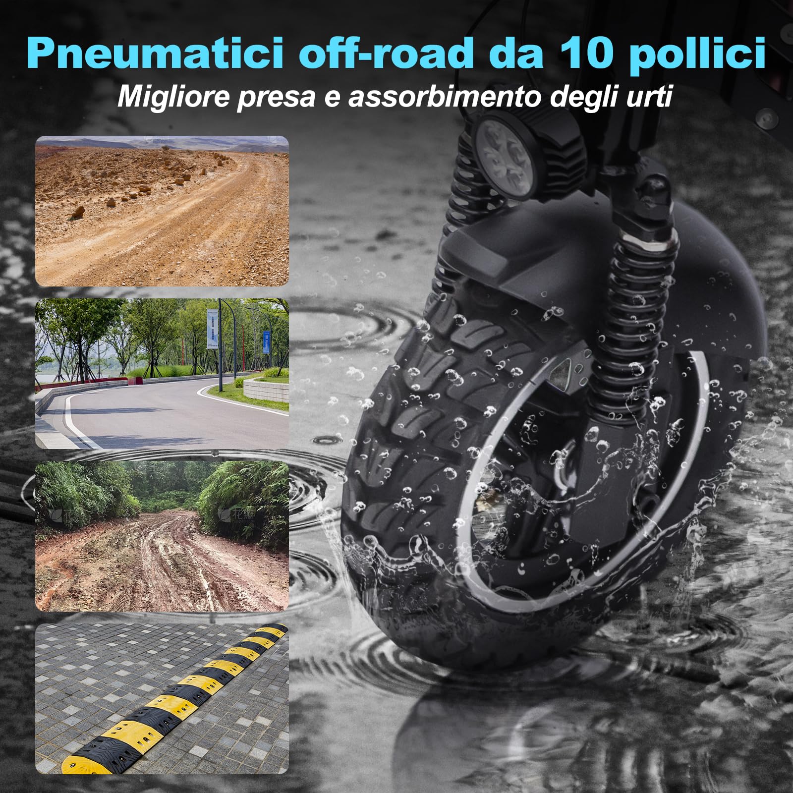 Patinete Eléctrico para Adultos de 10", con Potencia de 350W, Autonomía de 55 km, Velocidad Máxima de 25 km/h, Frenos de Disco Delanteros y Traseros, Doble Suspensión, Patinete eléctrico Plegable