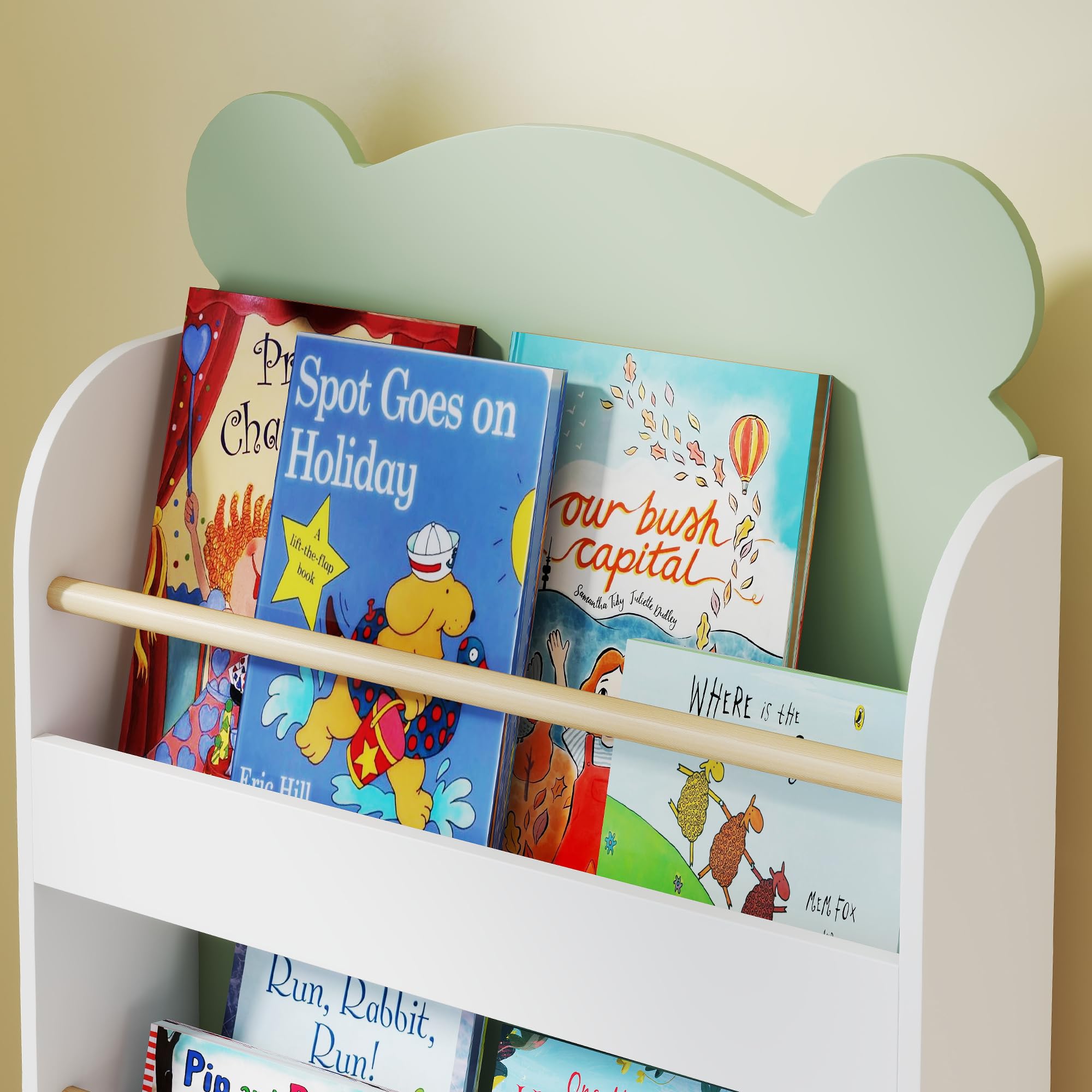AIYAPLAY Bibliothèque pour Enfant, Rangement Livre Enfant 3 Niveaux, Meuble de Rangement en Forme d'ours, étagère Chambre pour Salle de Jeux, Vert