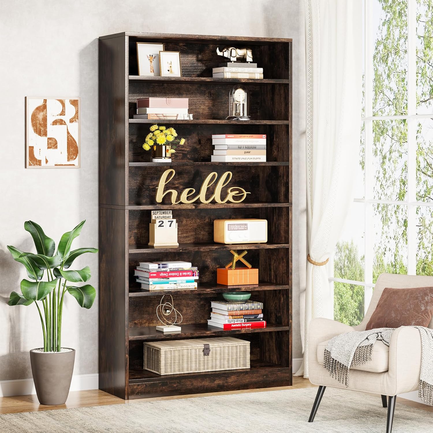 Tribesigns 71 Inch Tall Bookcase, Modern Freestanding Bookshelf 9 Tier Bookcases, Large Open Display Shelf Storage Cabinet Organizer for Living Room, Home Office, Library, Bedroom (Rustic Brown)