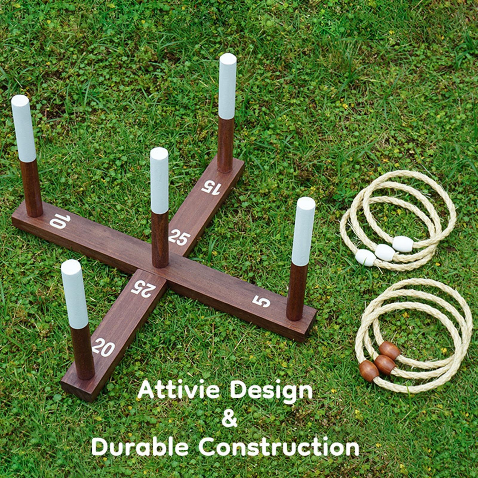 Jeu de Lancer d'anneaux – Bois + Corde, 40,6 cm, Jeu de Jardin Quoits, Jeux de Lancer de Sacs de Haricots | Ensemble Portable en avec Sac de Rangement, Jardin, Parc, fête, activité de