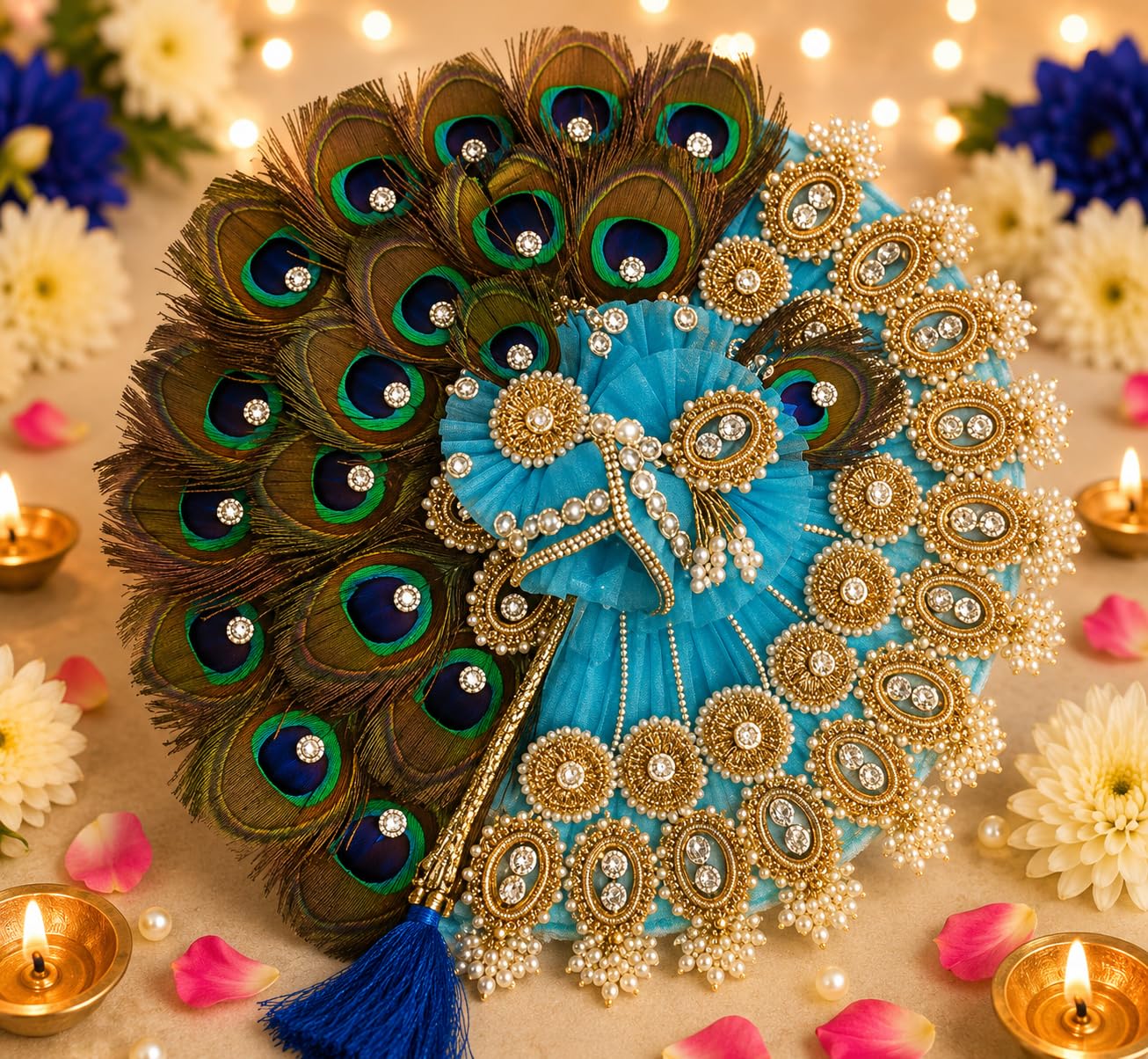 Laddu Gopal Dress, Multicolor, Floral Design with Pearl Embellishments, Janmashtami Special Outfit (DRESS02, 0 Size)-picture-11