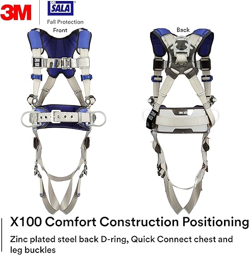 Miniatura 2 de DBI-SALA 3M ExoFit X100 Comfort Construction - Arnés de seguridad de posicionamiento, OSHA, ANSI, 3 conexiones de anillo en D, hebillas de conexión