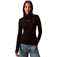 Calvin Klein Donna Maglietta Maniche Lunghe Woven Turtleneck con Collo Alto