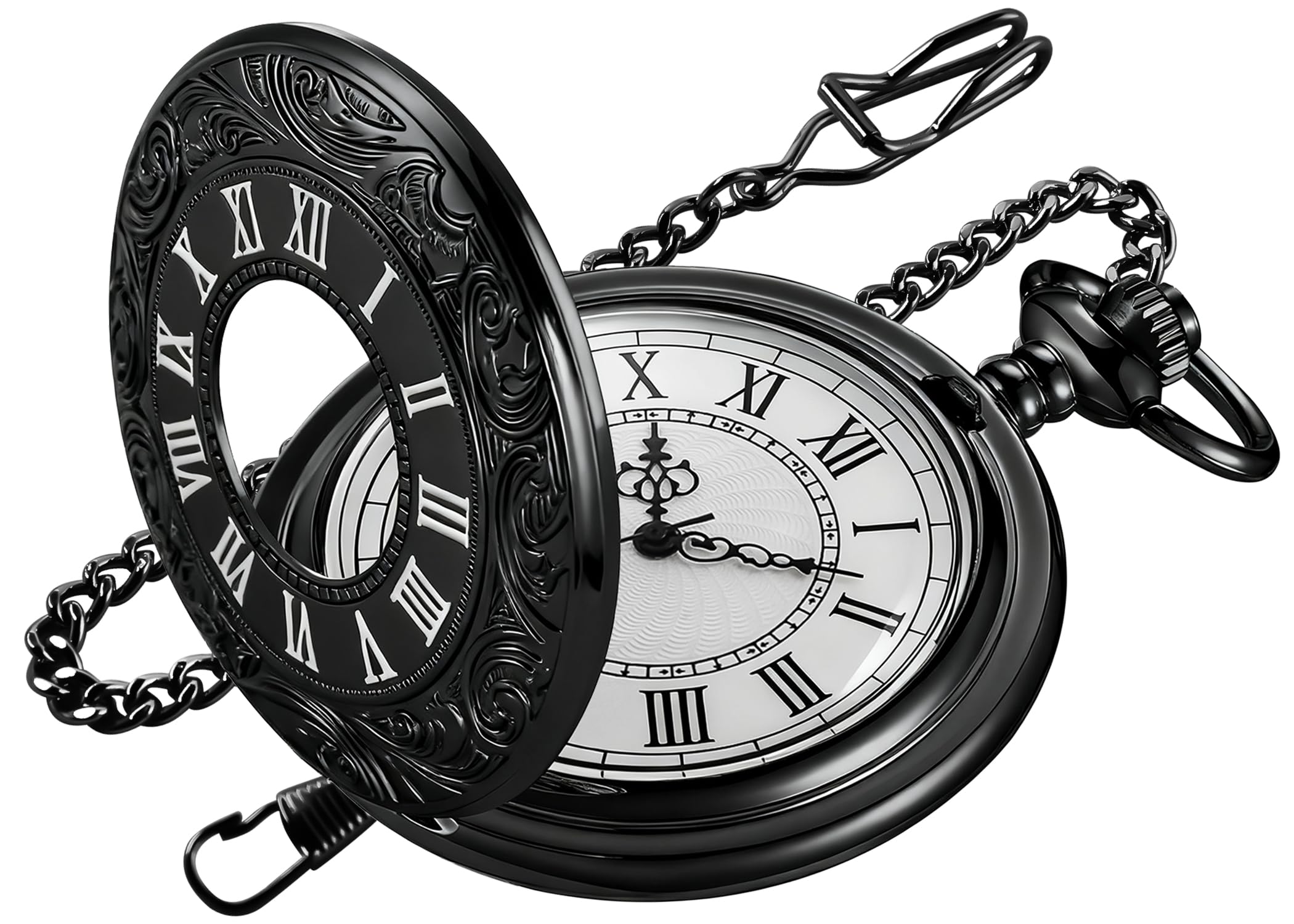 Hollowed Out Quartz Pocket Watch for Men, Arabic Numerals White Dial Pocket Watches, Quartz Pocket Watch with Chain for Christmas Graduation Birthday Gifts Fathers Day