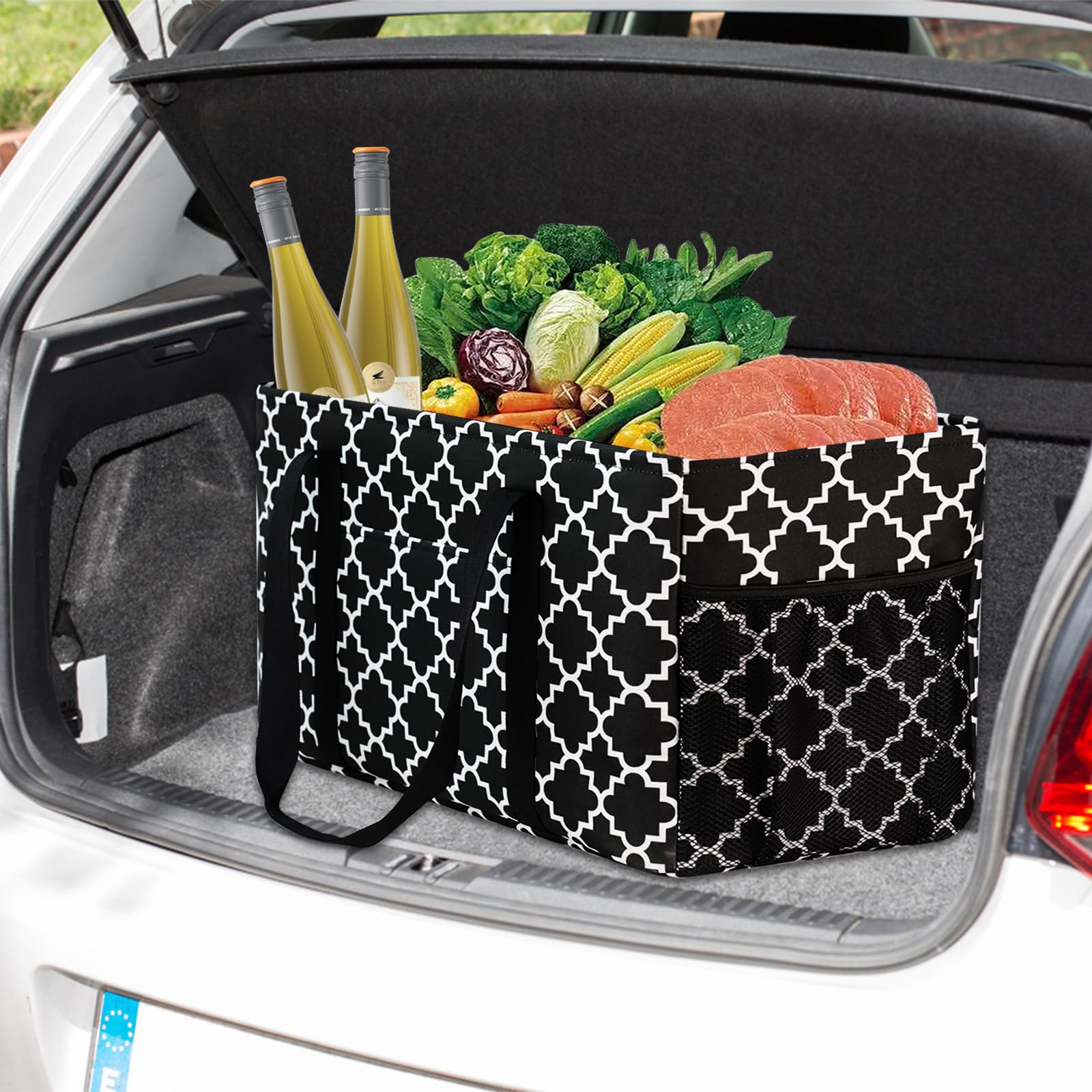 GhvyenntteS Stand Up Extra Large Utility Tote Bag with Metal Wire Frame & Hard Bottom Board, Extra Large Tote Bag, Beach Bag
