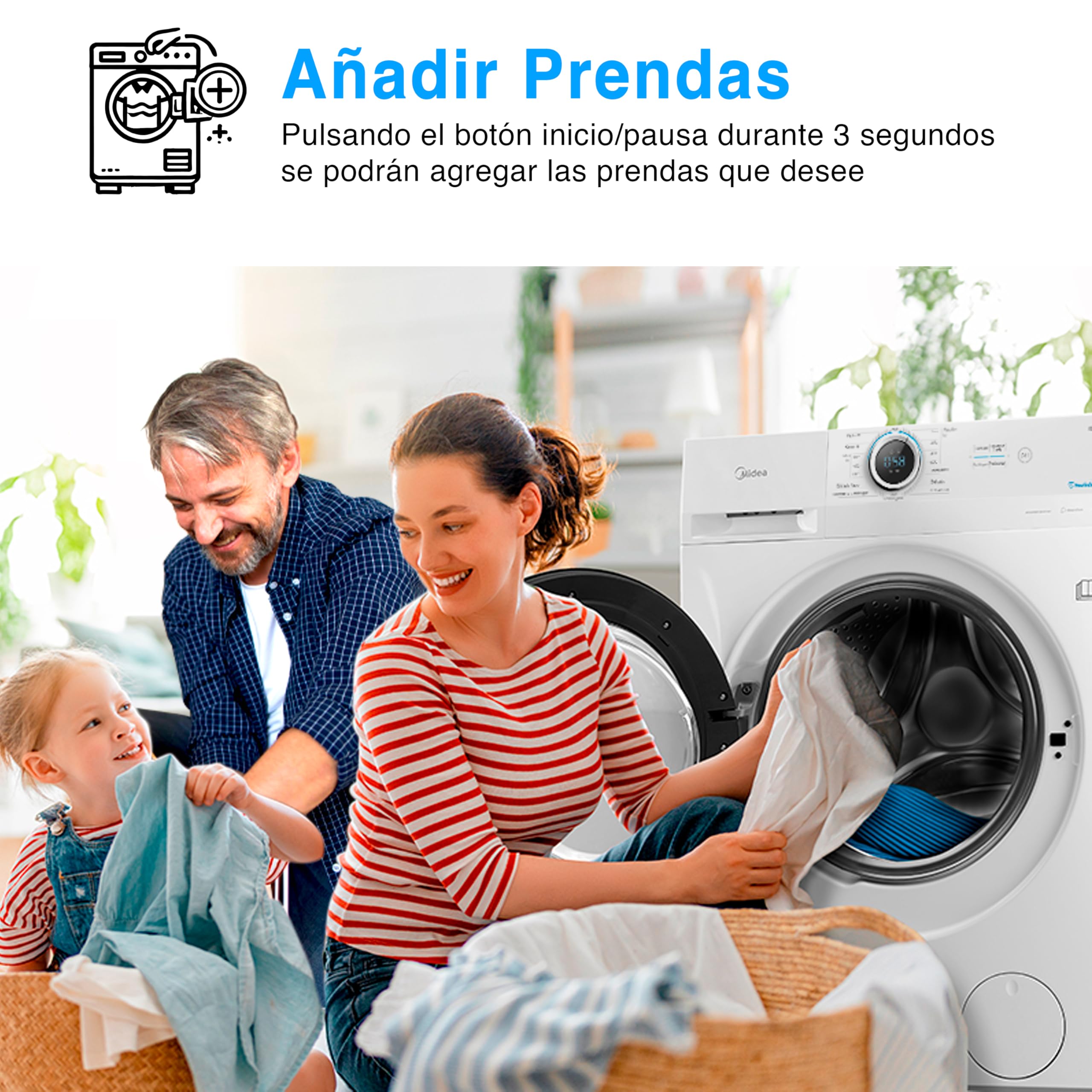 Midea Lavadora Carga Frontal 8kg de 1400 rpm y panel digital - Lavadoras con 15 Programas + Diseño Superior Ultra Slim - Maquina de Lavado de Libre Instalación - Función de Vapor y Modo Eco