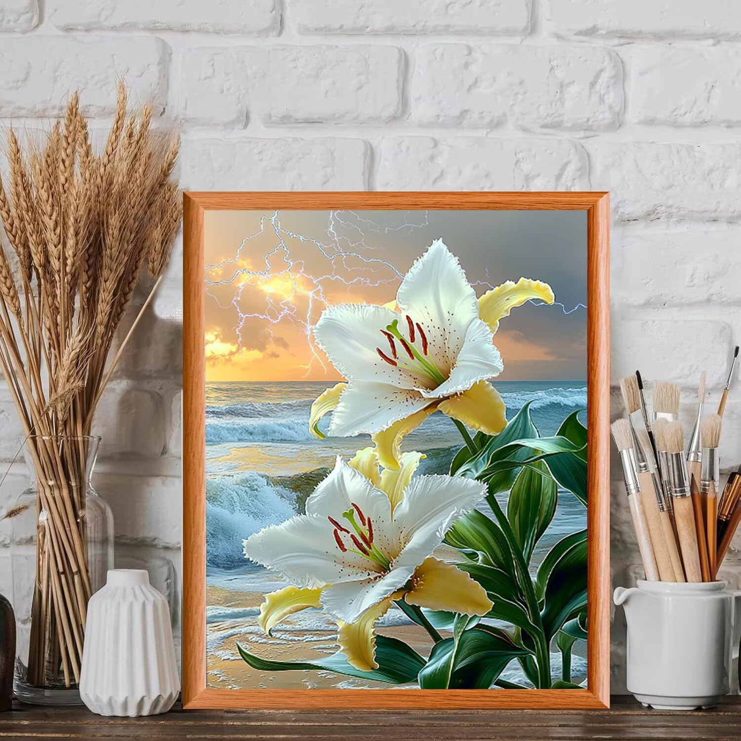 WEISHIWE Onde e fiori Dipingere con i Numeri per Adulti, 70x90cm a-304 | Paint by Numbers Kit con Pennelli e Acrilico Pigmento, Fai da te Olio La Pittura di Numeri Kit, Decora la Casa, senza Cornice