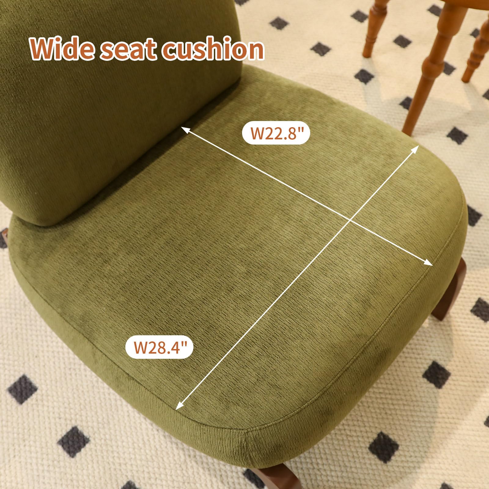 Gemütlicher Samt Sessel Wohnzimmer, Niedlicher Armlehnloser Loungesessel mit Massivholzbeinen, Lesesessel Schlafzimmer für Wohnung, Balkon, Wartezimmer (grün)