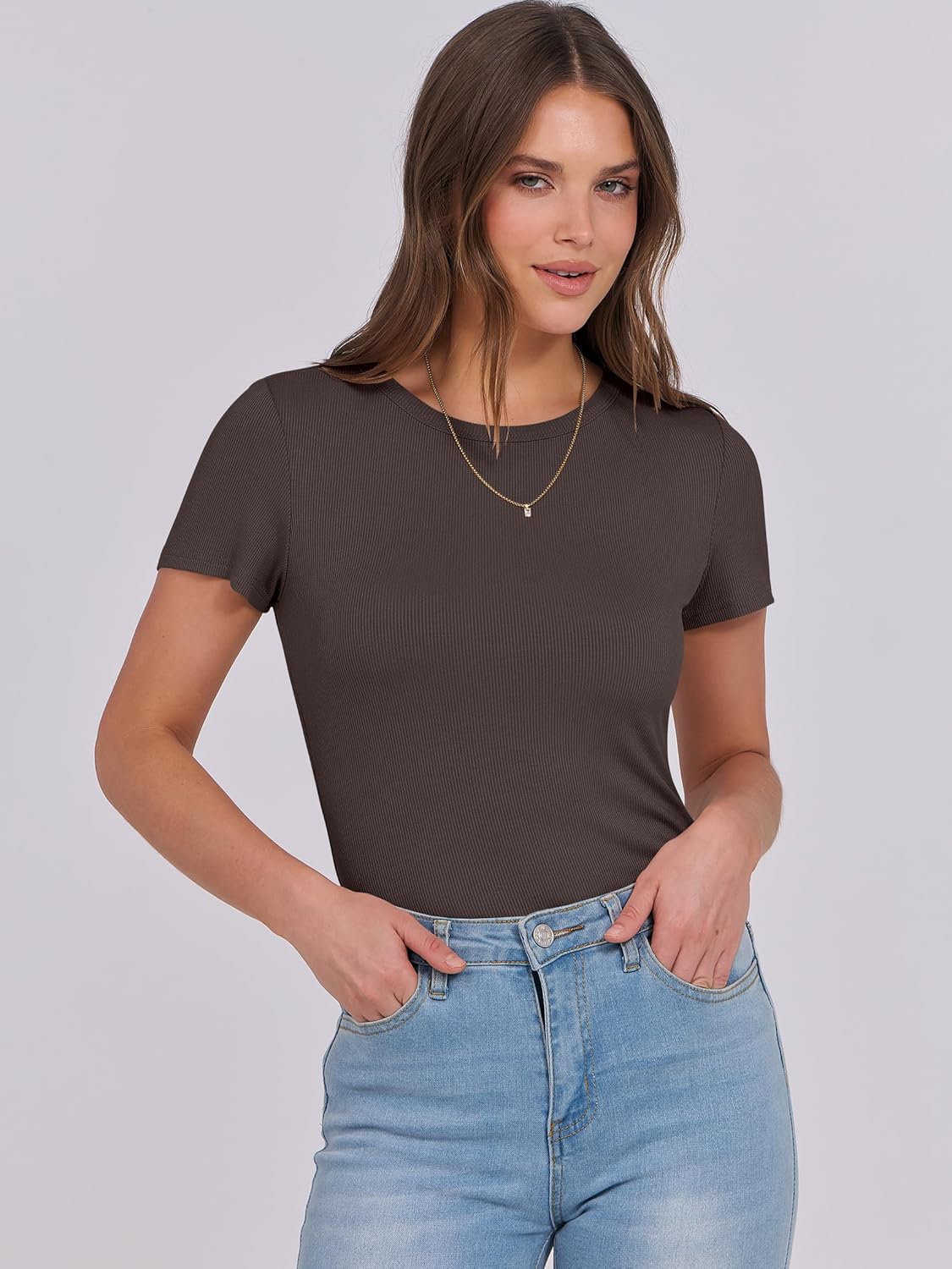 Mujeres Manga Corta Cuello Redondo Ajustado Camisas Verano Camiseta Básica Camiseta Prendas para el torso - Imagen 146 de 186