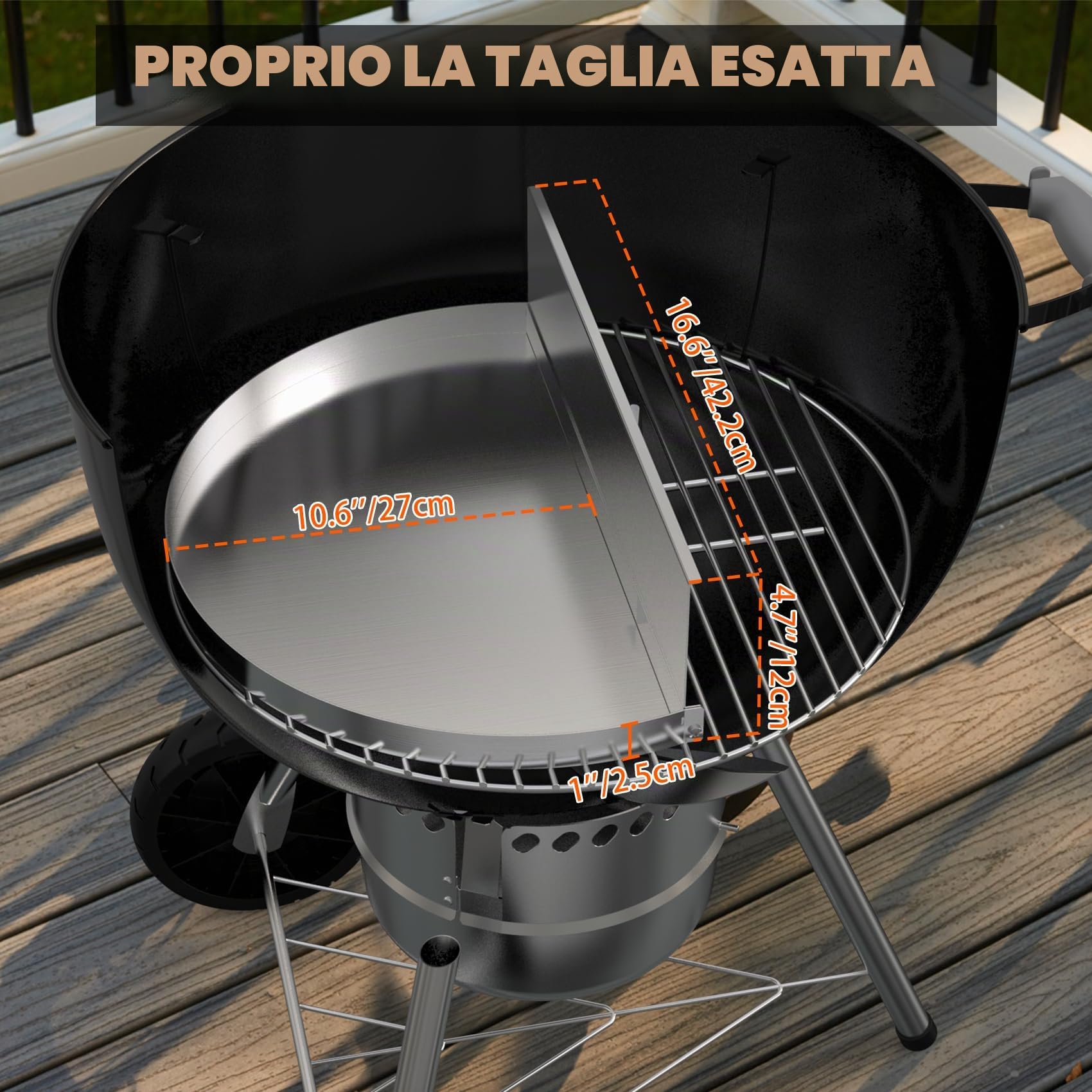 onlyfire Semi-Circolare Vaschetta Raccogli con Divisorio Rimovibile in Carbone per Weber 57 cm Griglia a Carbonella Kettle, Vaschetta Raccogli Grasso in Acciaio Inox, Calore Indiretto