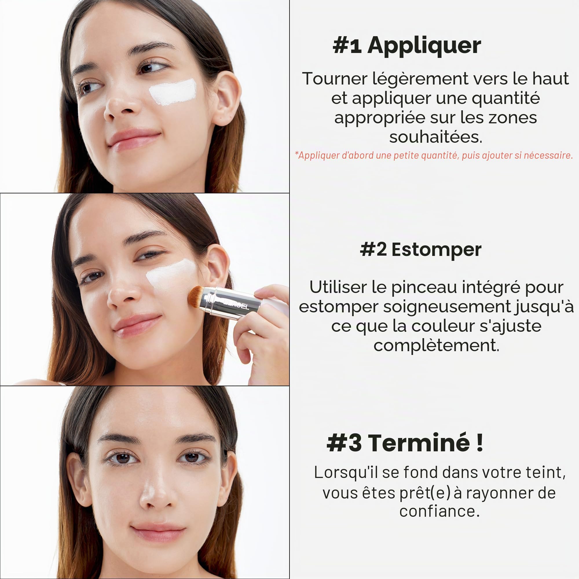 ELROEL BLANC Cover Cream Stick V - Fond de teint coréen à changement de couleur avec pinceau amovible - Couvrance complète à moyenne (60 g, naturel)