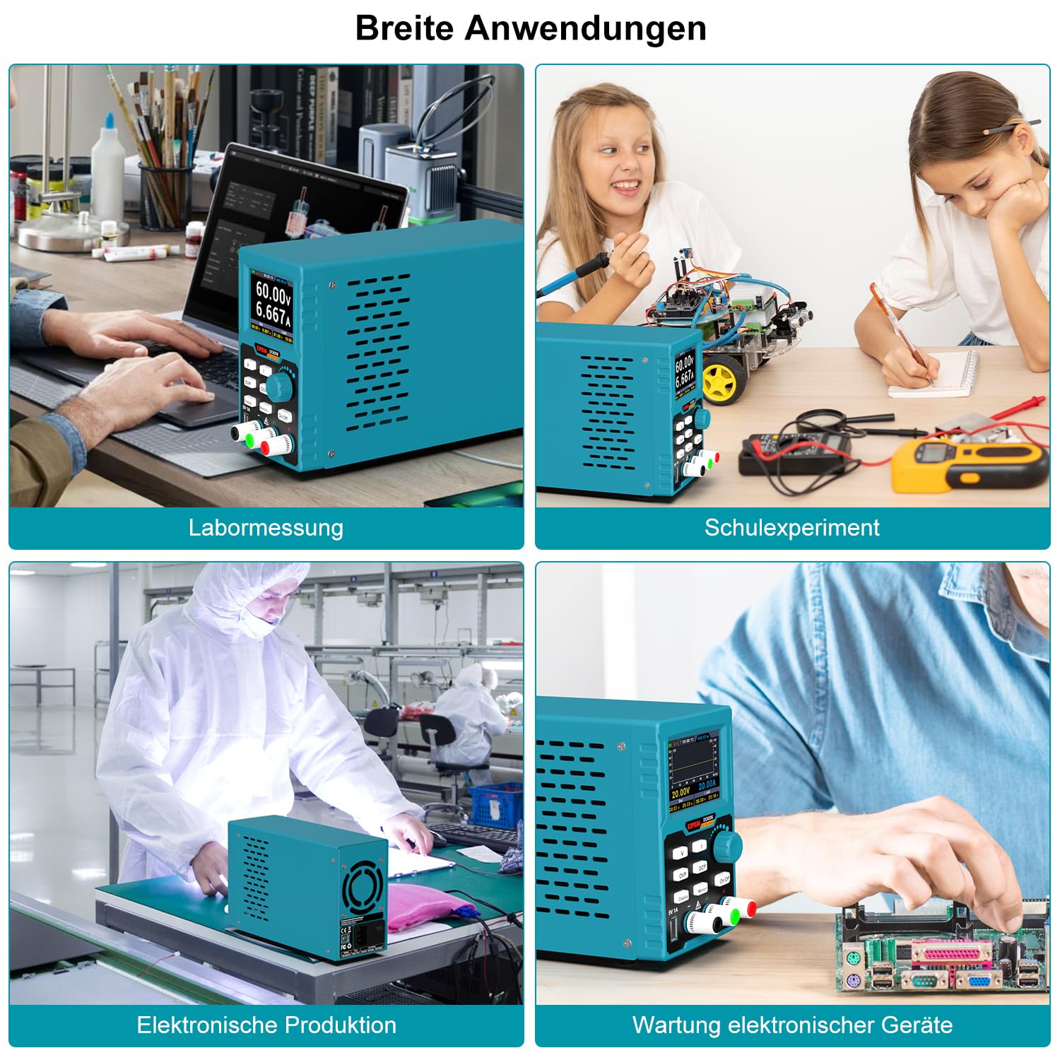 Kiprim Labornetzgerät Programmierbar, 0–60V 0–20A, max. 400W Ausgangsleistung, USB-Schnittstelle, Software auf USB-Stick, für Labor & Werkstatt DC620S