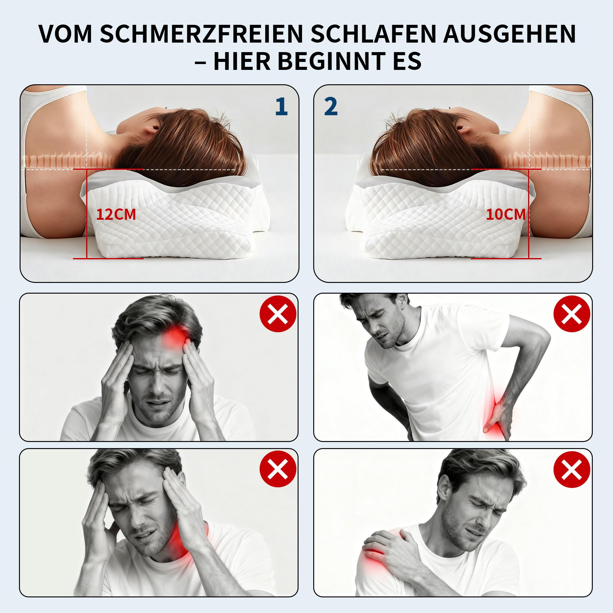 Ergonomisches Memory Foam Nackenkissen – Orthopädisches Kopfkissen mit Abnehmbarem Bezug, Perfekt für Rücken-, Seiten- und Bauchschläfer (Light Gray)