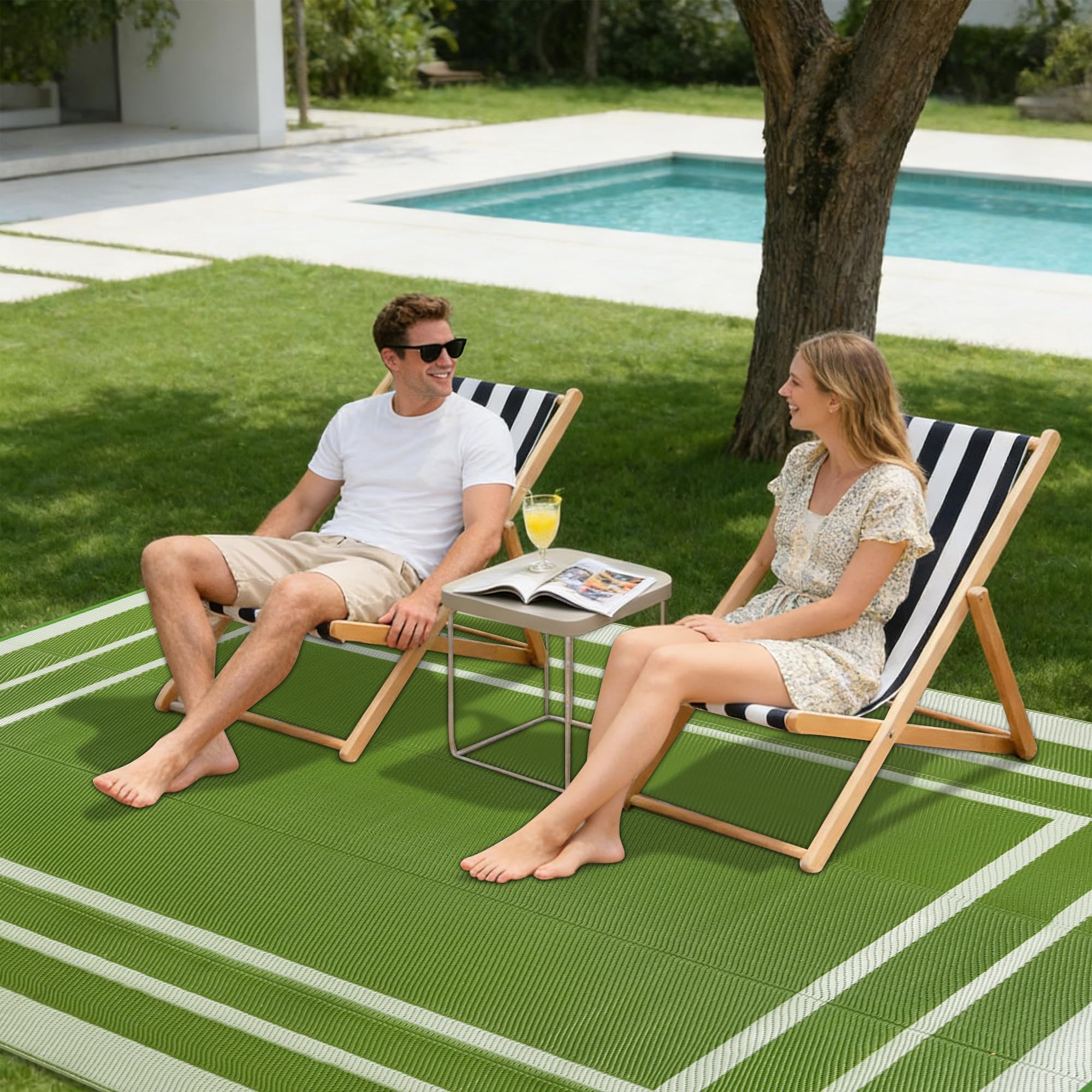 Tappeto da Esterno Terrazza 180x270cm Impermeabile Giardino Plastica Reversibile Balcone Lavabile Verde