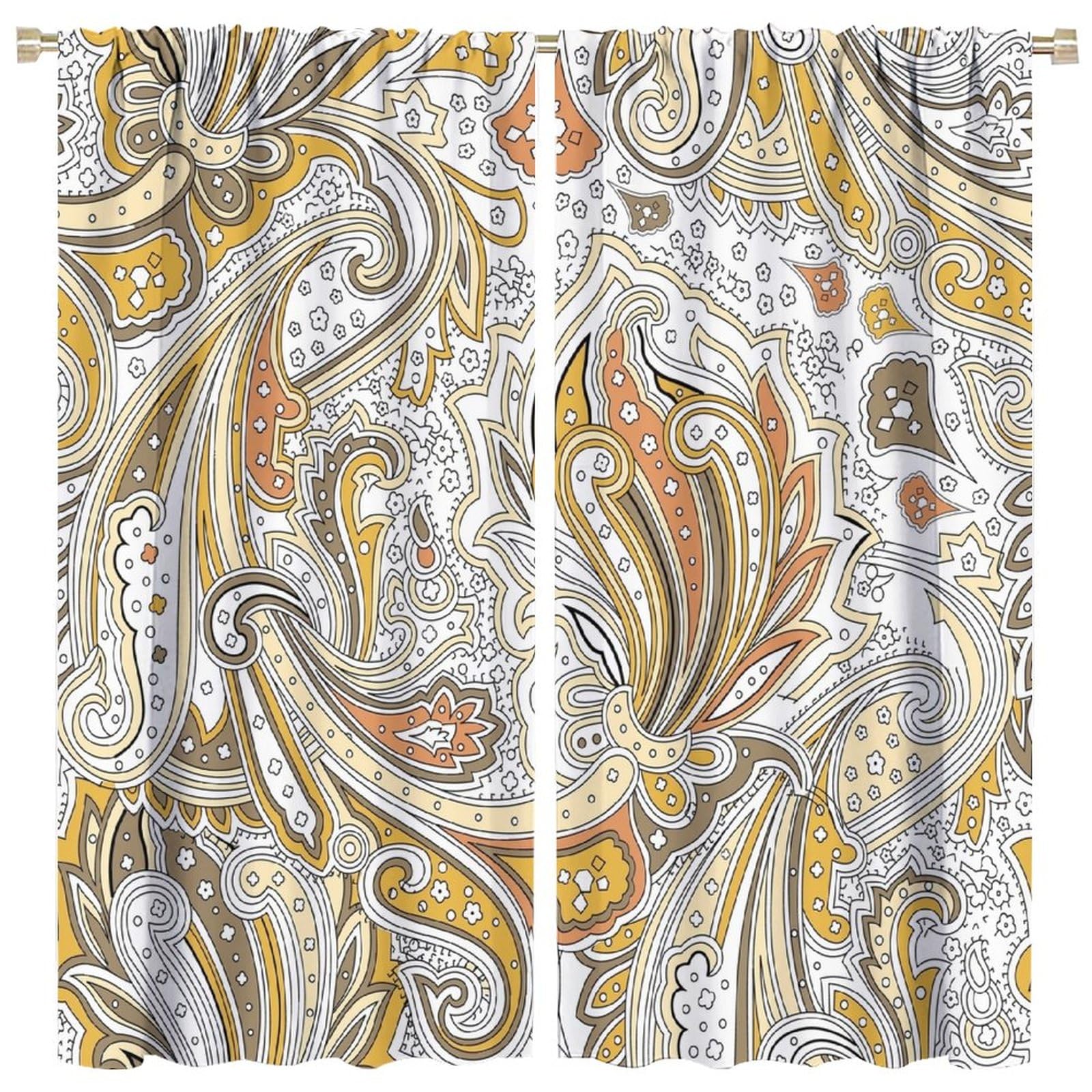 BenYaSong Paisley Flower Blackout Window Curtains,Paisley Pattern on White Background Style Print for Kitchen Bedroom Children Living Room Window Curtain Drapes 2 Panels 63x63in