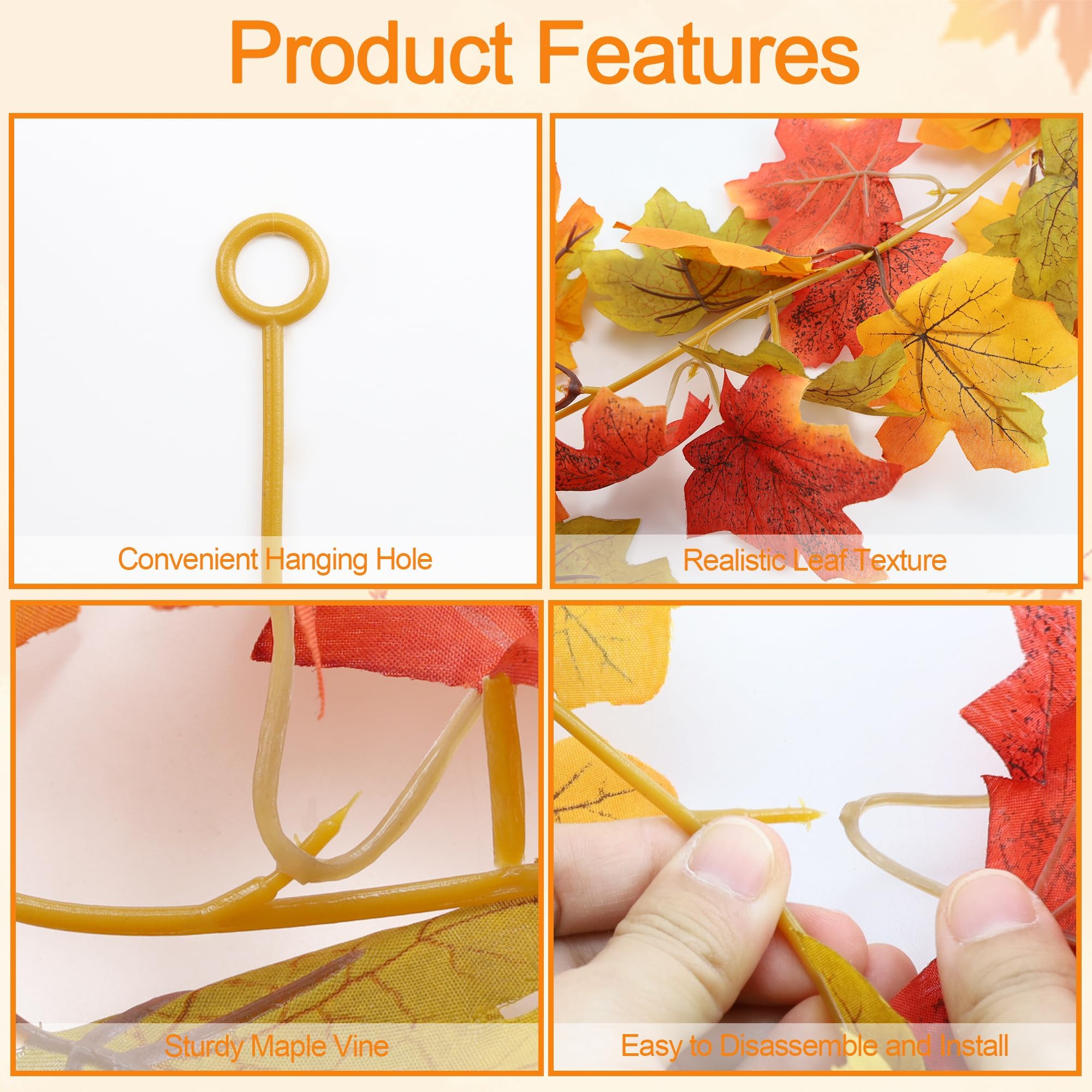 XIANNVXI 2 Pack Dark Red Autumn Garland 79" Fall Autumn Leaves Garland Fake Maple Leaf Rattan Vine for Autumn Home Decor Home Fall Decor - Image 4