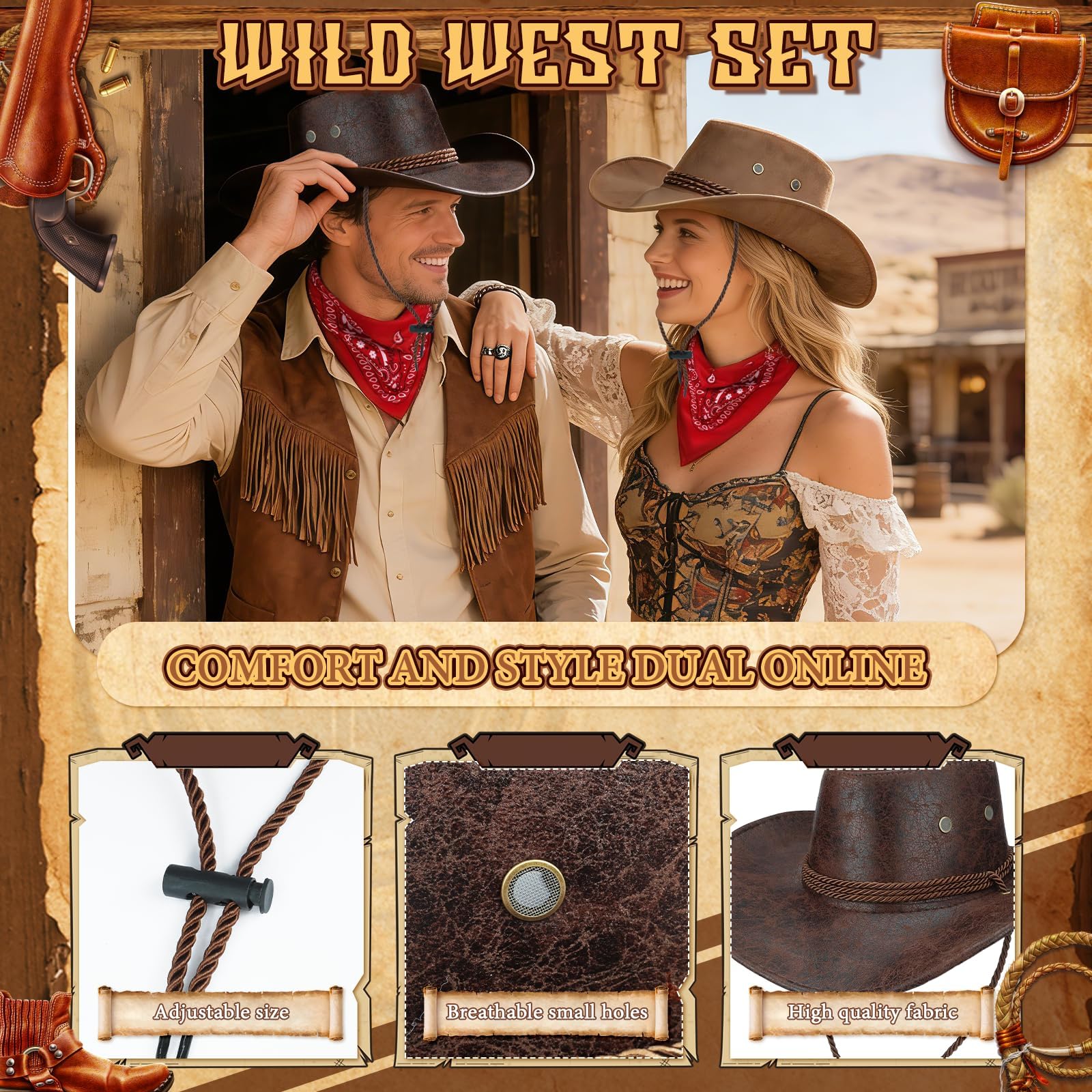 Wynlora Unisex Cowboy Hat & Red Bandana Set - Image 4