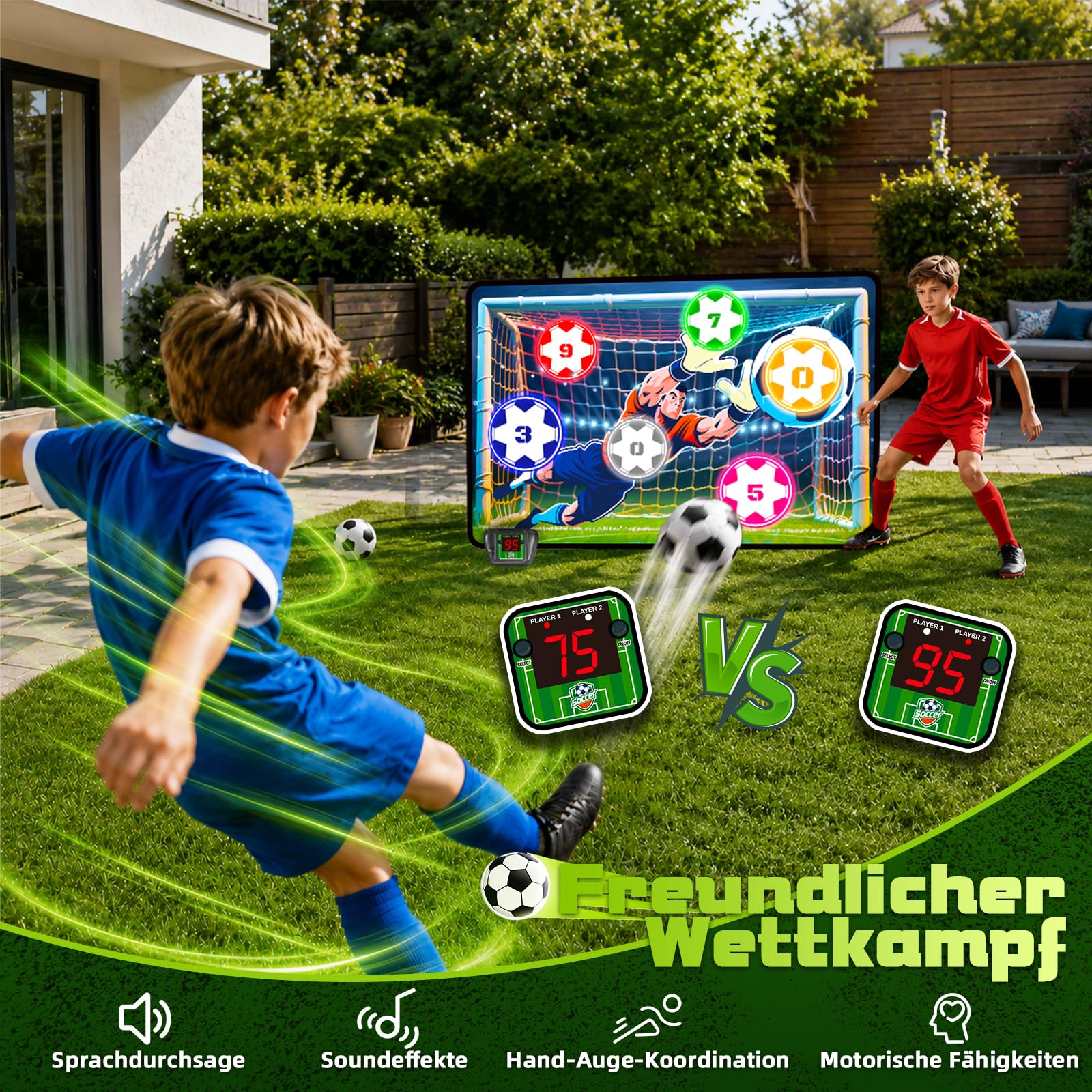 VATOS Elektronische Fußball Torwand für Kinder - Klettball Spielzeug Geschenke für Jungen & Mädchen 5 6 7 8 9 Jahre, Indoor/Outdoor Sportspielzeug Set mit Automatischer LED-Punktzählung & Sound