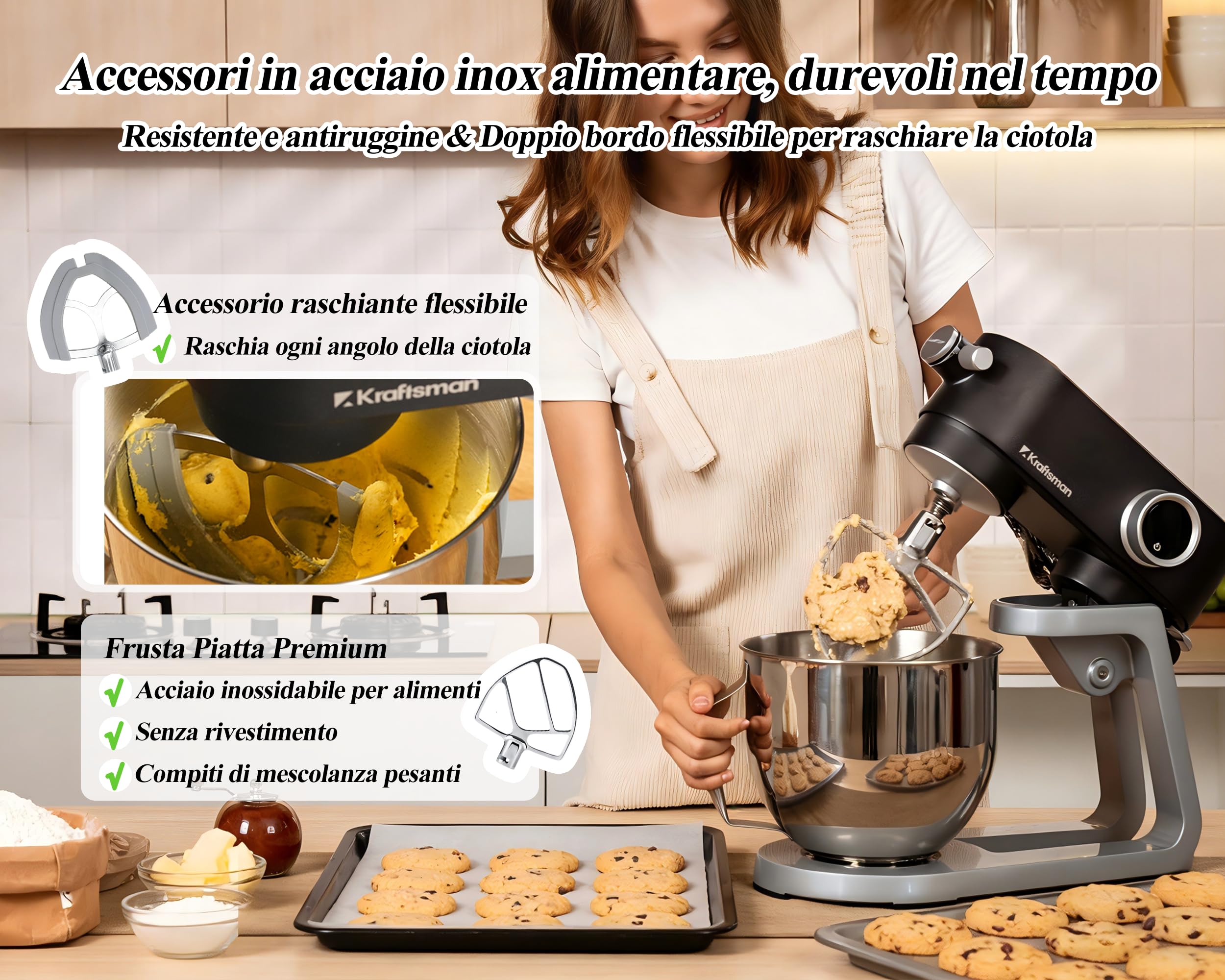 Impastatrice Planetaria in Metallo Solido – Planetaria Professionale da 5L con 4 Accessori in Acciaio Inossidabile, 800W Motore DC, Nido di Potenza e Timer, Bassa Rumorosità (Nero)