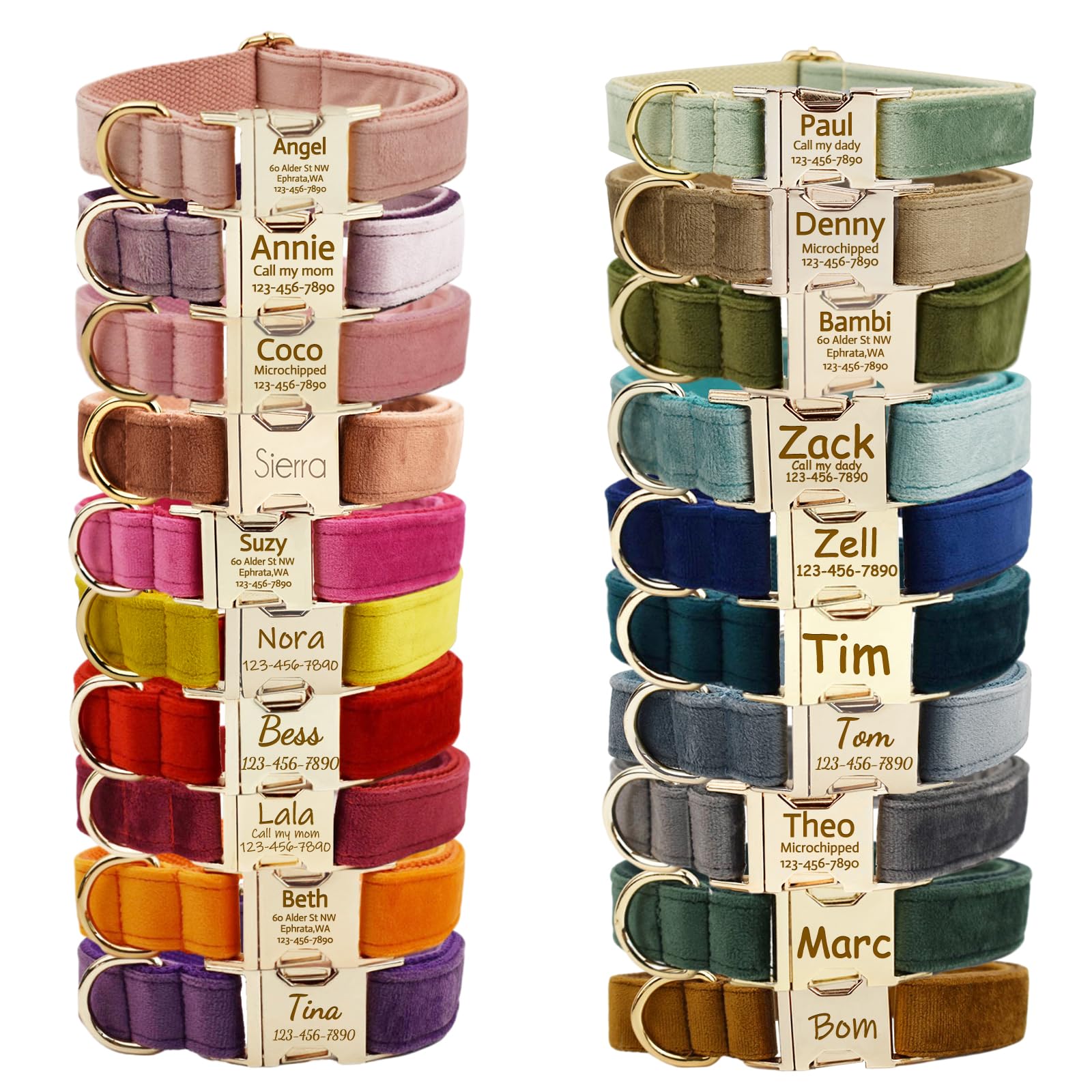 Collar de Perro Personalizado con Hebilla de Metal, Collar de Terciopelo de Doble Cara Personalizado con Nombre y número de teléfono, tamaños Ajustables para Perros pequeños, medianos y Grandes