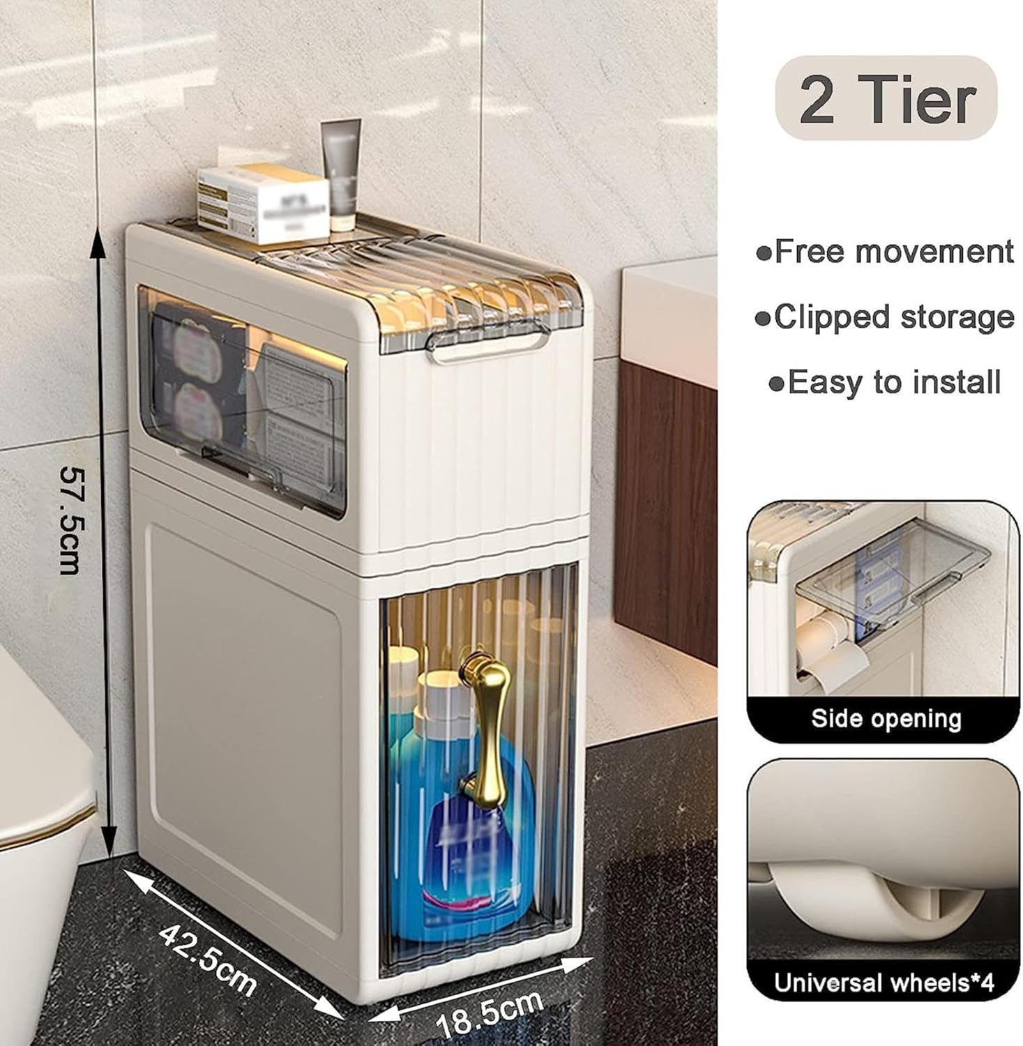 Toilet Paper Organizer for Bathroom Cabinet, Narrow Bathroom Gap Organizer Drawer Shelf Toilet Floor Storage (4 Tier) (2 Tier)