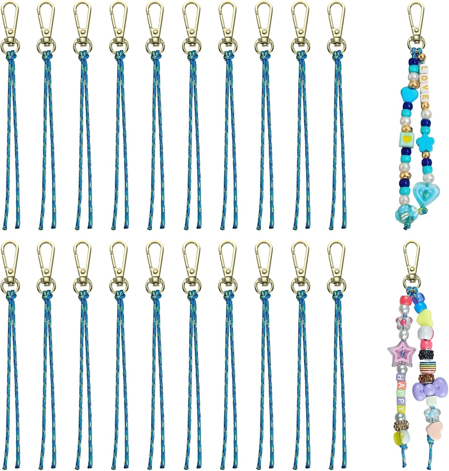 NCIWAN DIY Beadable Keychain Making Kit, 20 Pcs Gold Lobster Clasps with 5 Meters 2mm Braided Rope, Cut-to-Length Lanyard Cord for Silicone Focal Beads, Boho Craft Supplies (Gold 20 pcs-01)