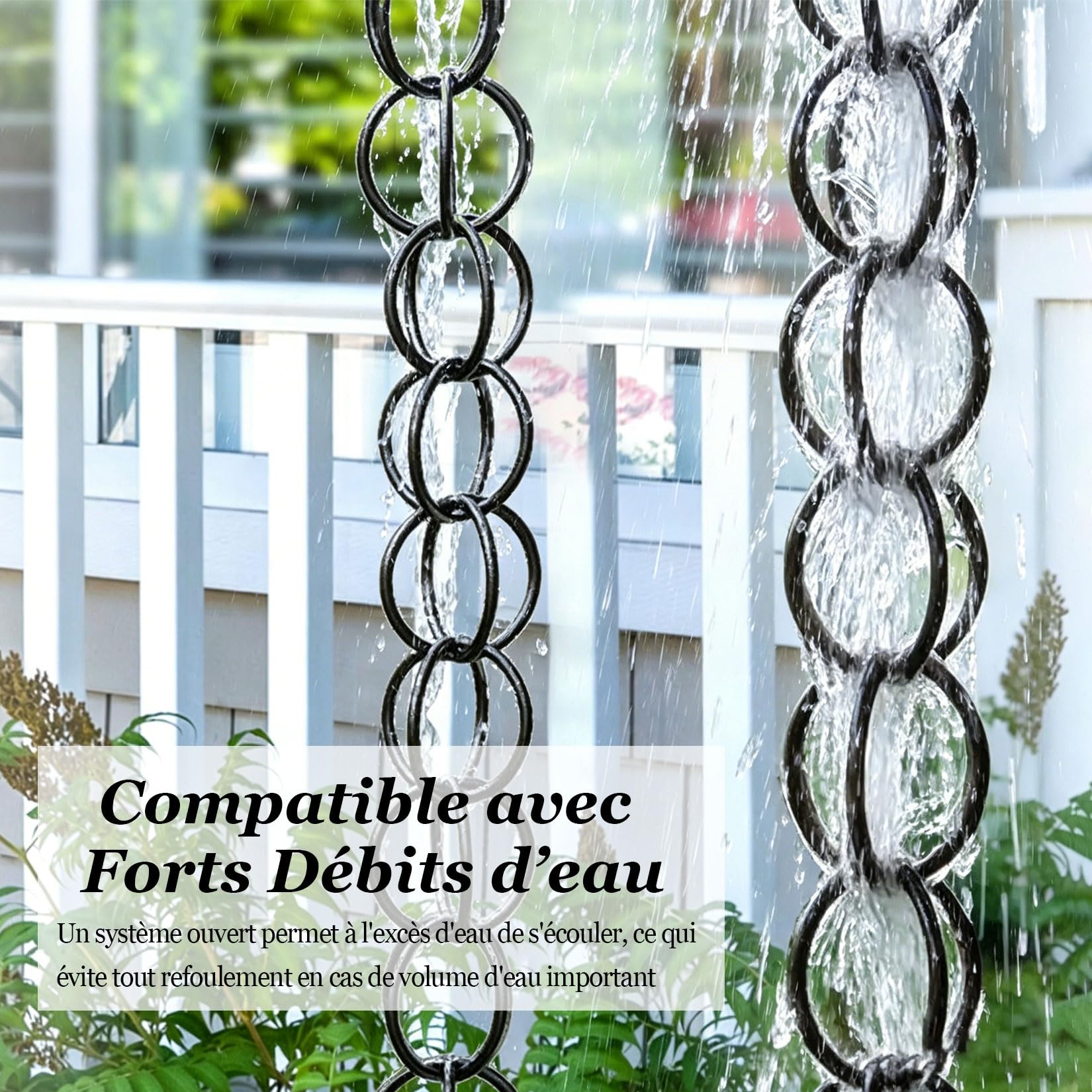 Chaîne de Pluie,Chaine de gouttiere,Rain Chain,pour Gouttiere ChaîNe De Pluie Japonaise pour Les Fortes,Remplacement de Descente Extérieure,pour Toit,Jardin 2.4m(8ft) Noir