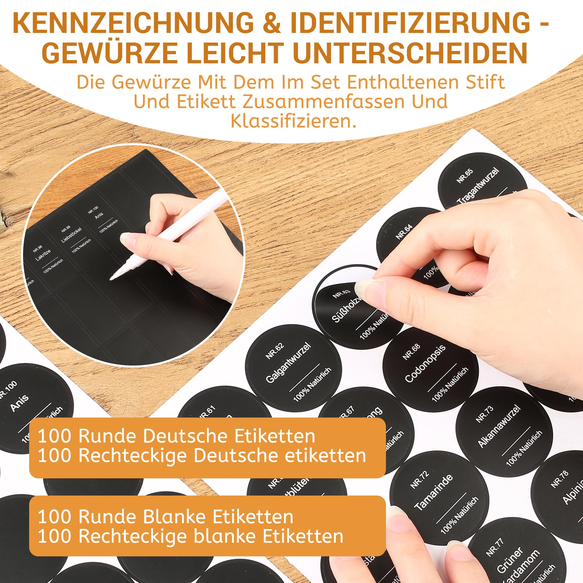 Gewürzgläser Eckig Set 24er - Gewürzdosen Glas 120ml mit Etiketten & Streueinsatz - Gewürzbehälter für Küche Spice Jars Gewürz Organizer mit Deckel