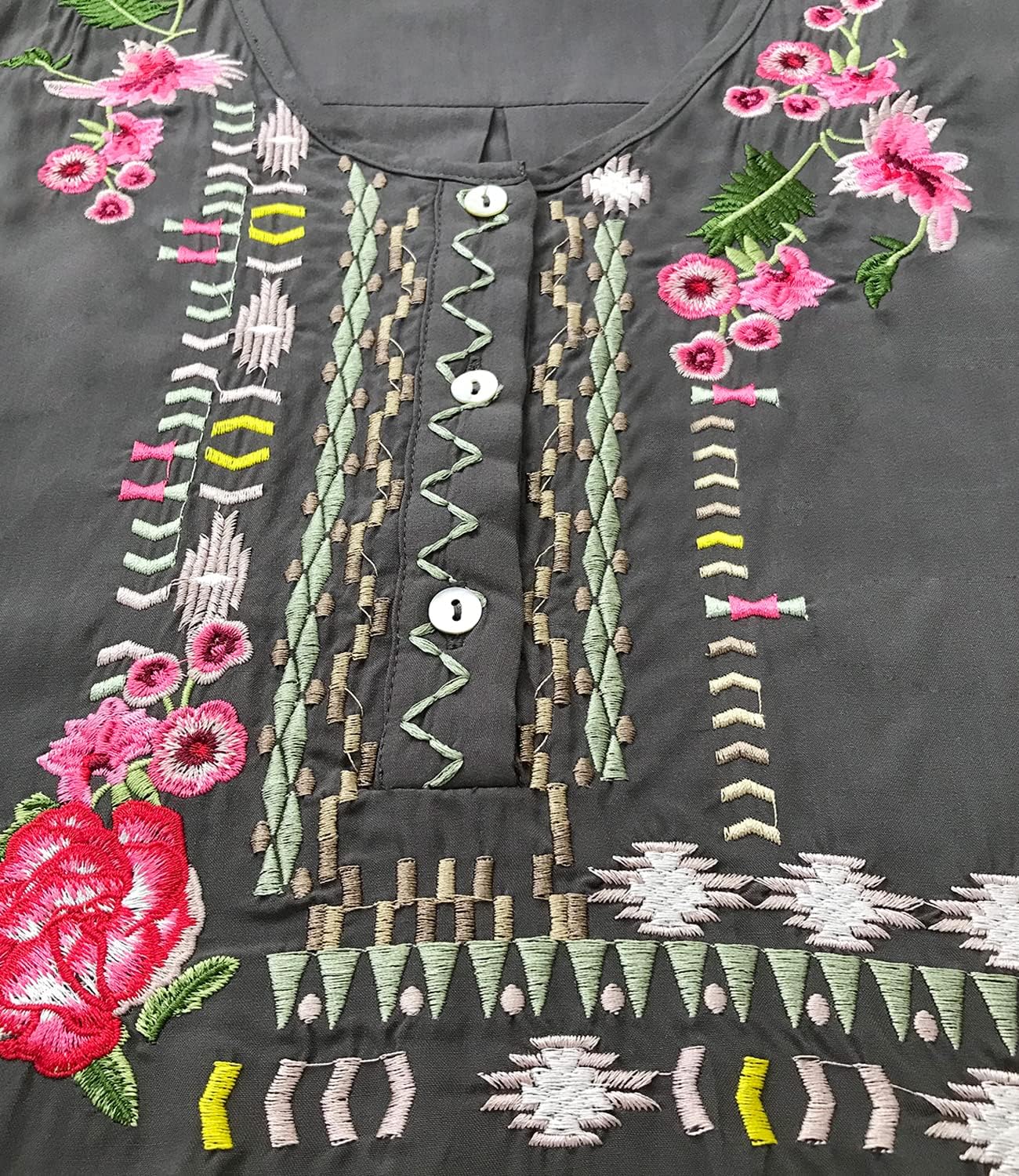 Higustar Mexican Tops for Women Embroidered Shirts Bohemian Hippie Clothes Tunic Fiesta Plus Size Boho Peasant Blouses - Image 4