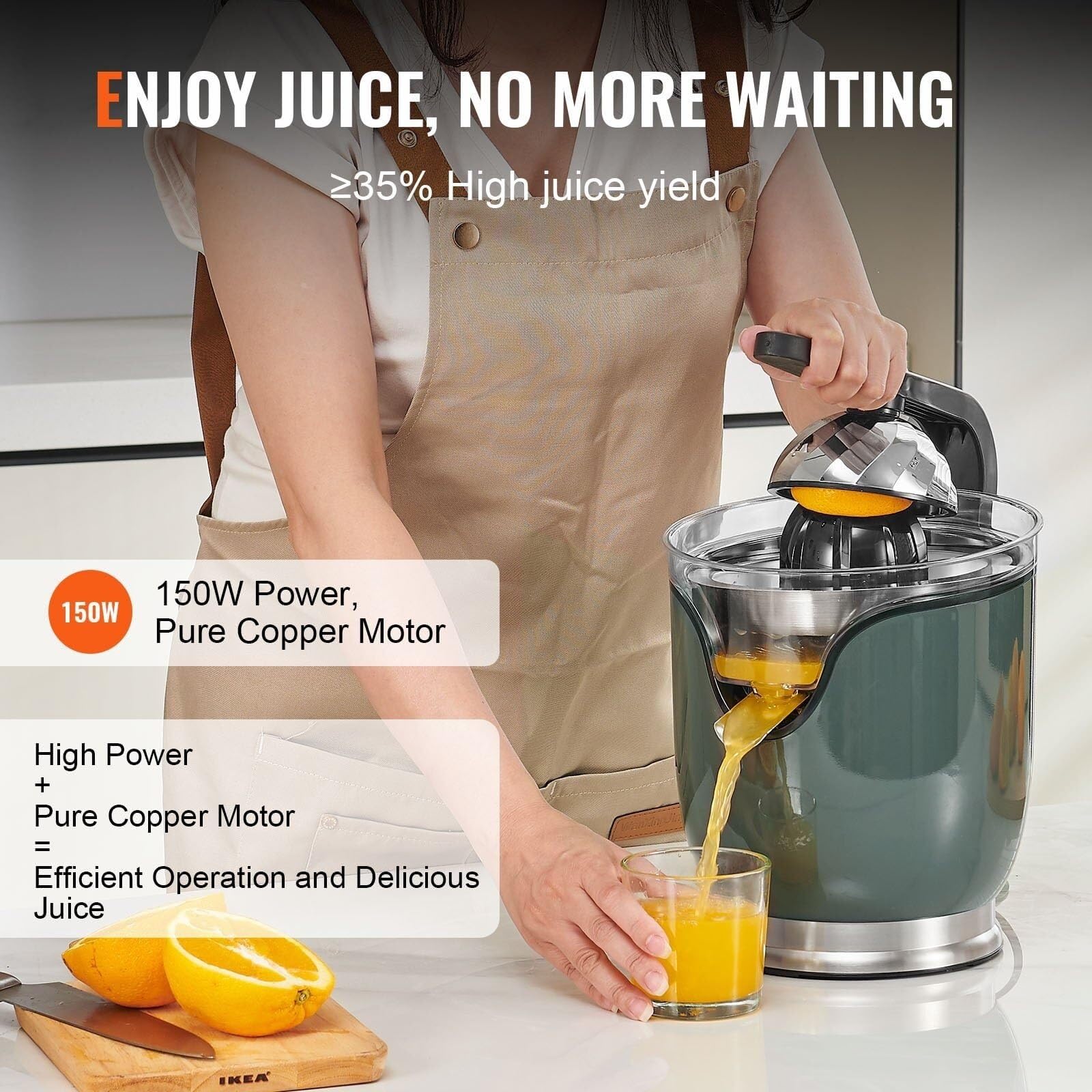 Exprimidor eléctrico de cítricos, exprimidor de zumo de naranja con conos de zumo de dos tamaños, máquina for hacer zumo de naranja de acero inoxidable de 150 W, for naranjas, pomelos, limones y otras