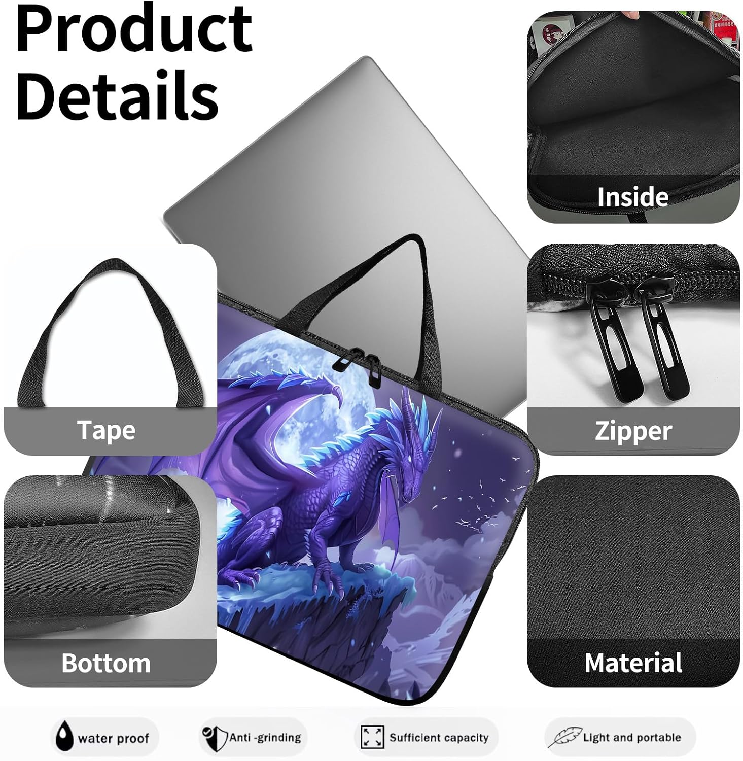 14" 15" Laptop Handle Bag Computer Bag,14.2" 15.4 inch Pouch Holder Notebook Sleeve Cover Compatible for Dell,Lenovo,Toshiba HP, Asus Notebook Messenger Briefcase-angry flying dragon