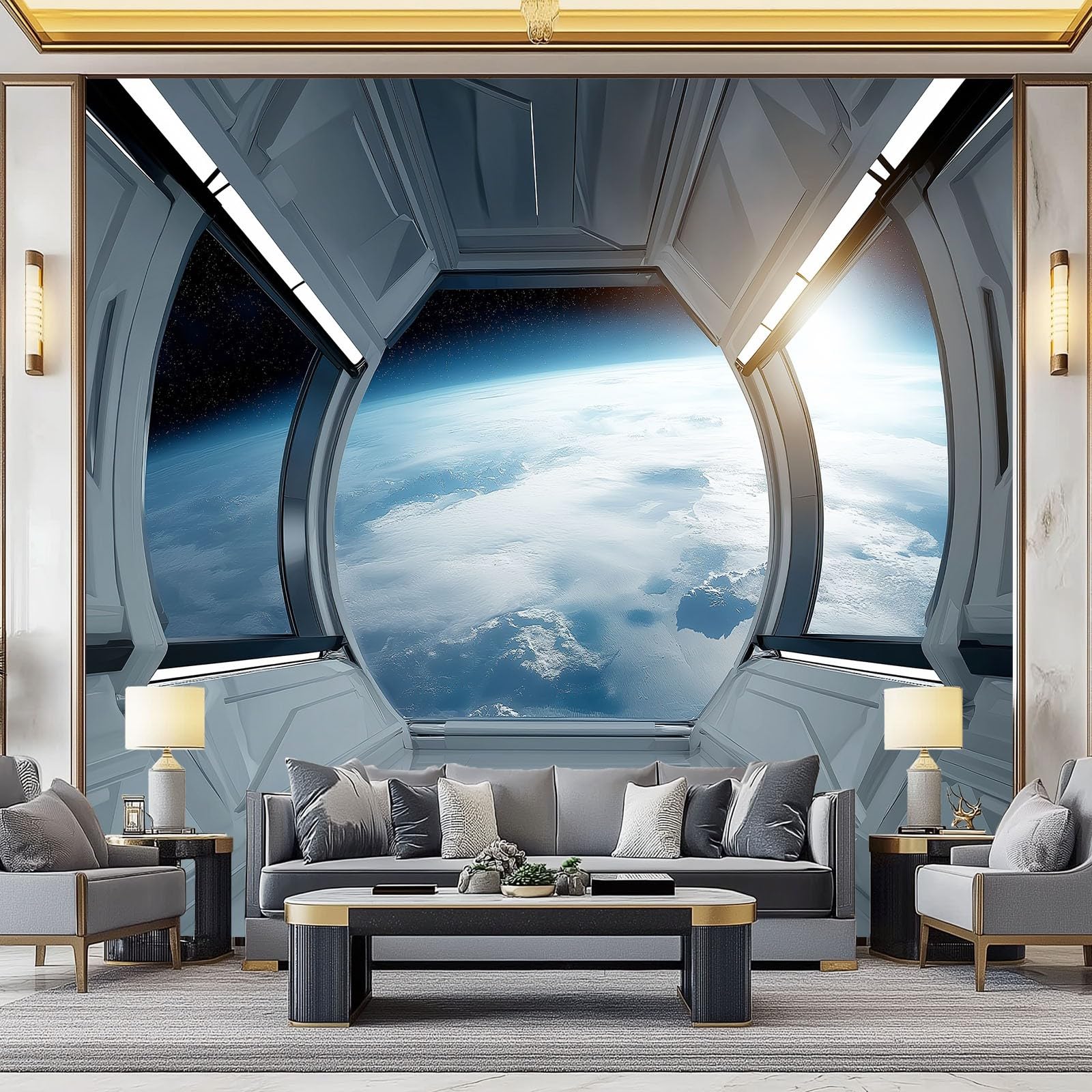 Fototapeta fototapeta science fiction statek kosmiczny planeta 400 x 280 cm nowoczesny plakat mural HD druk 3D włóknina fototapeta, do salonu sypialni pokoju dziecięcego