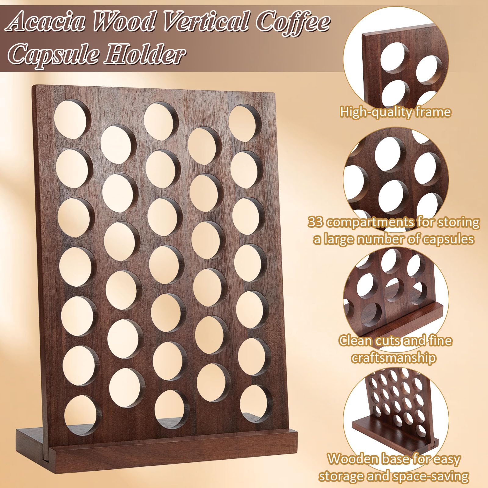 Supporto per capsule di caffè in legno, per 33 cialde di caffè, organizer per cucina, casa, ufficio, piano di lavoro, caffè
