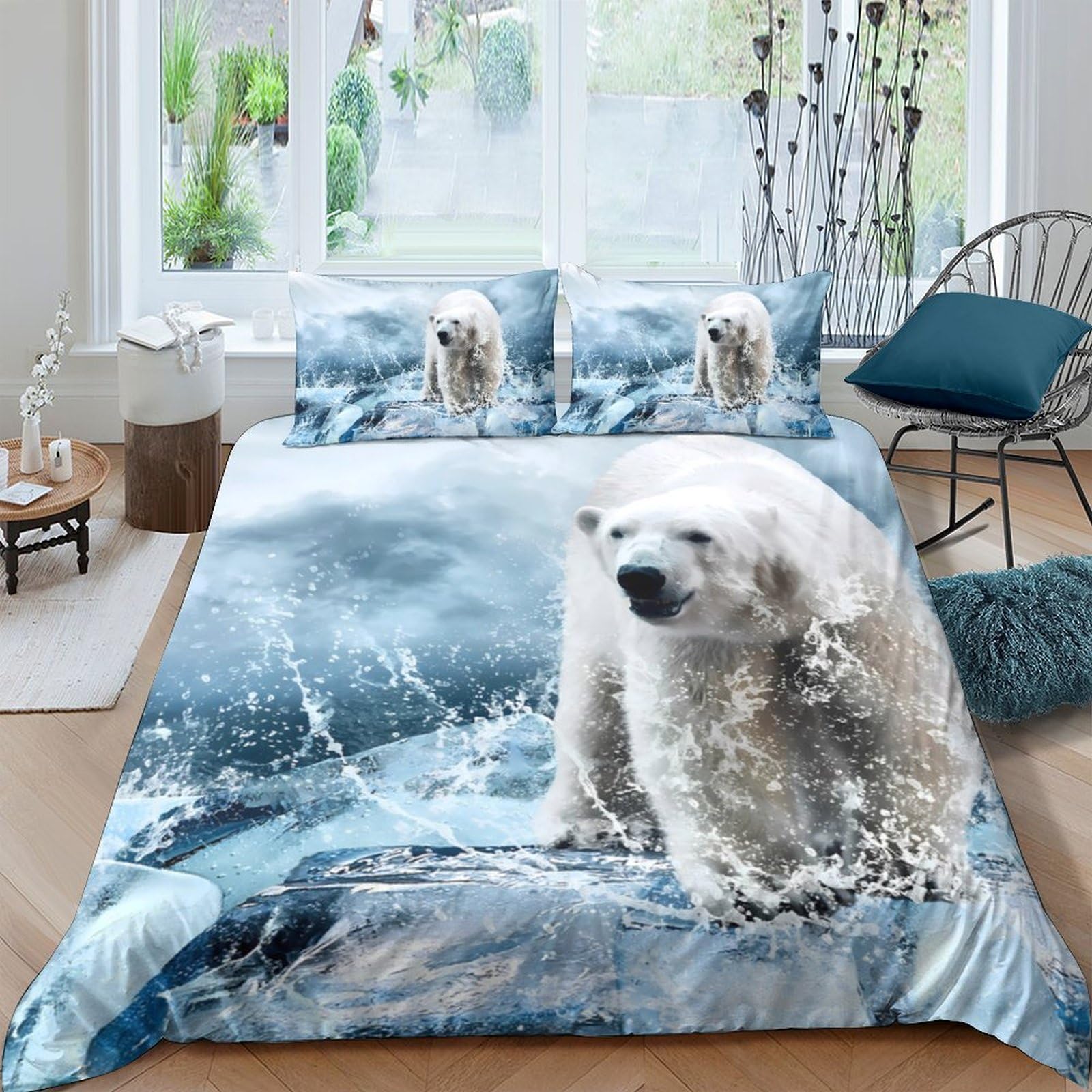 Ctjqhvkz Style-6 3D Printed Polar Bear Fitted Sheet Microfiber Soft Blue Iceberg Bed Sheet For Bedroom Guest Room Decor Mattress Protection Single（135X200cm）